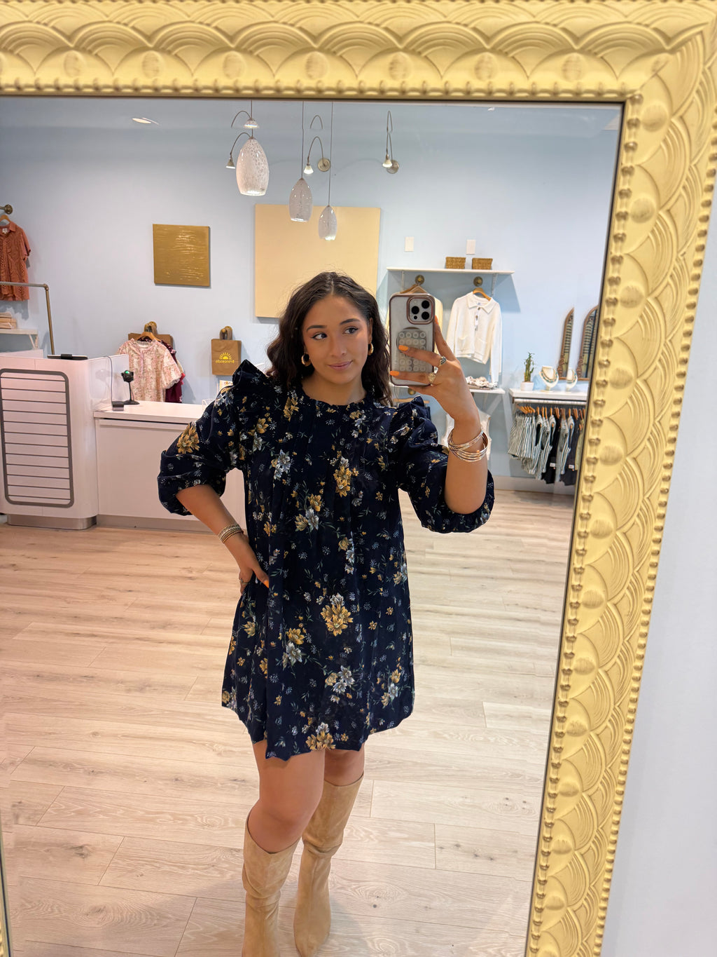 navy mockneck dress