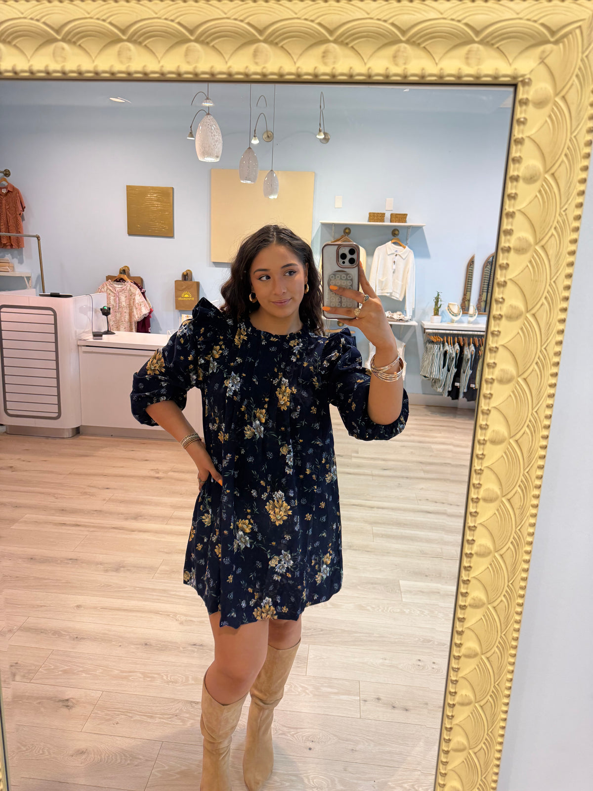 navy mockneck dress