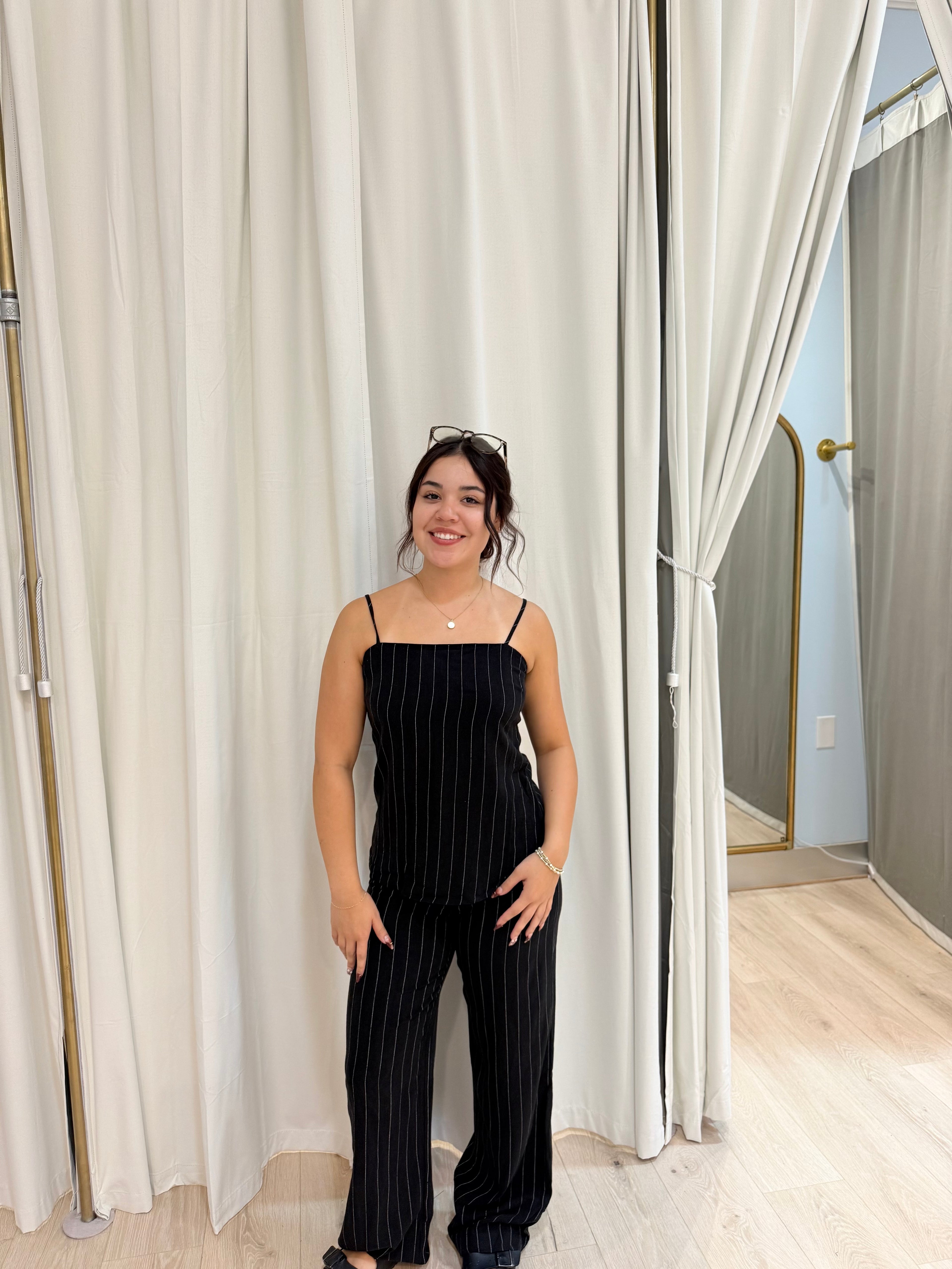 Linen stripped pant set