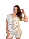 cream knit beach shorts