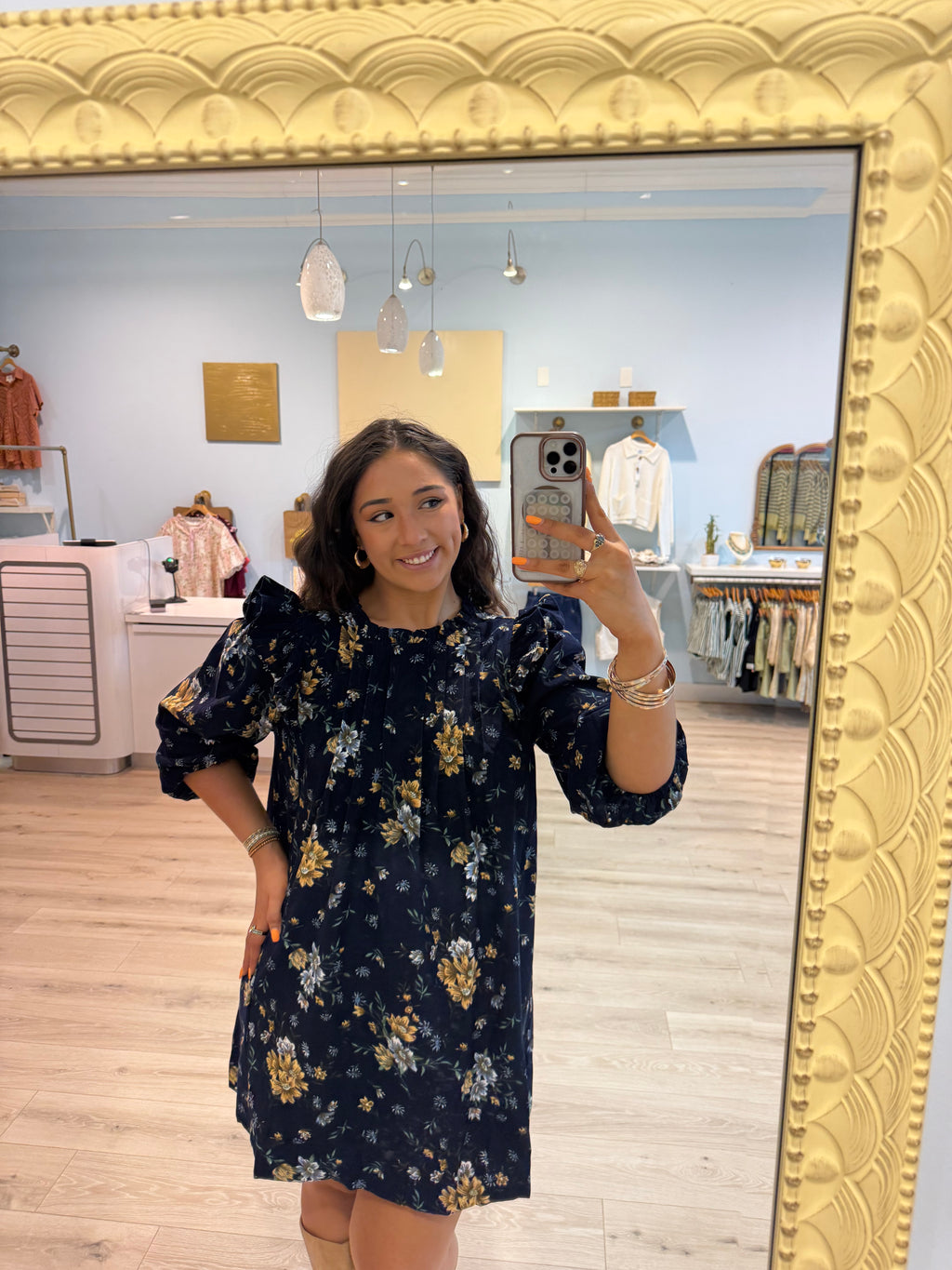 navy mockneck dress