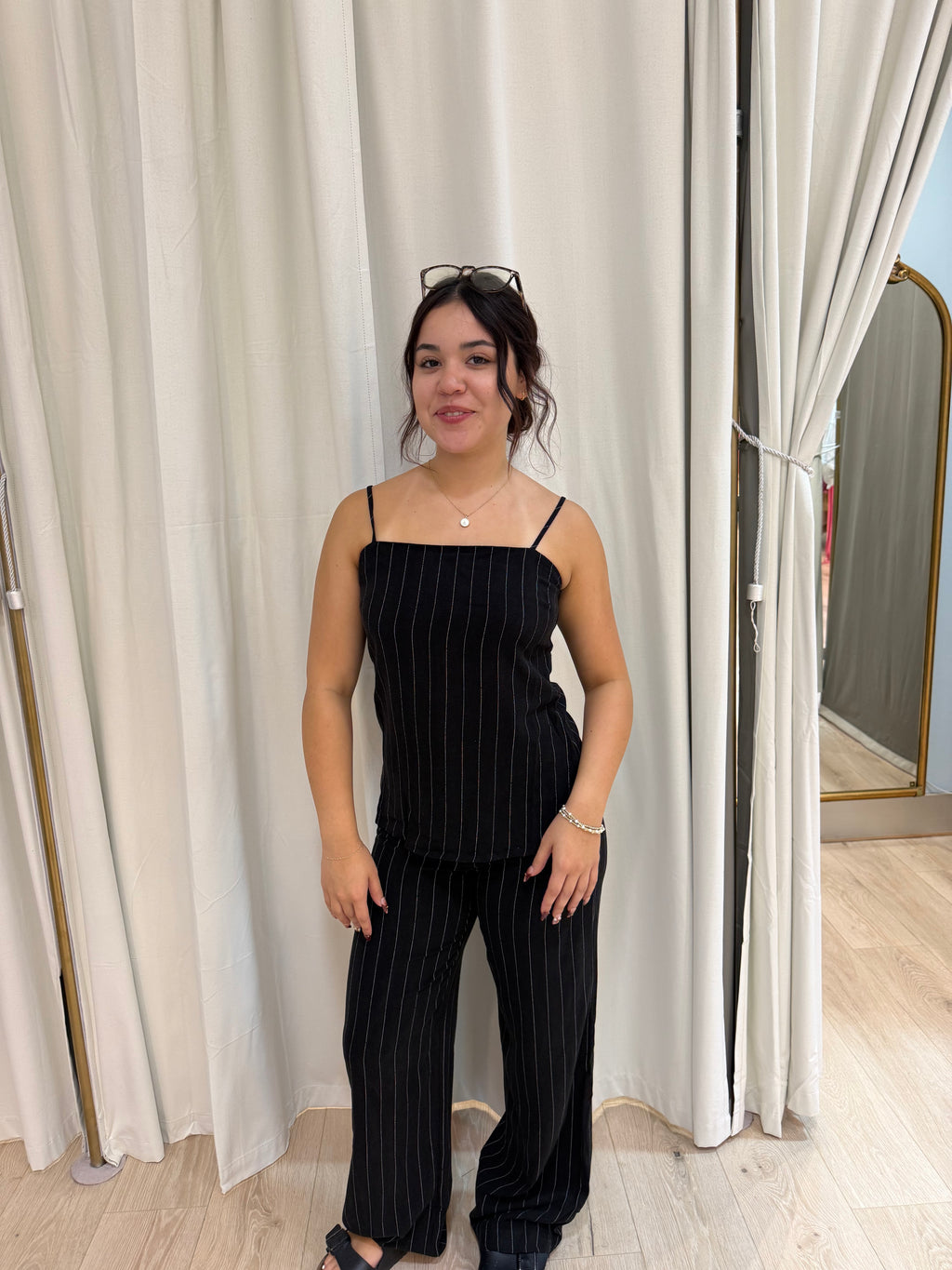 Linen stripped pant set