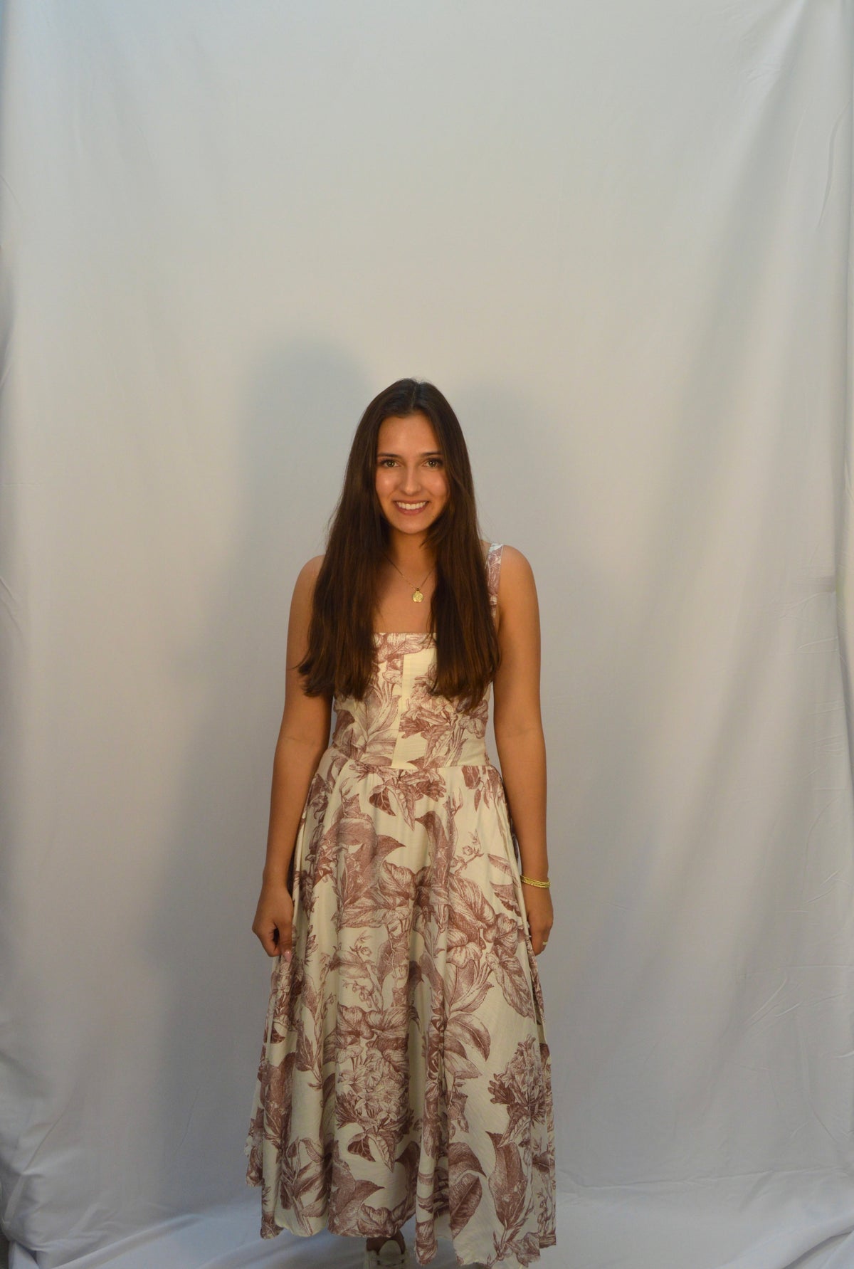 beige floral maxi dress