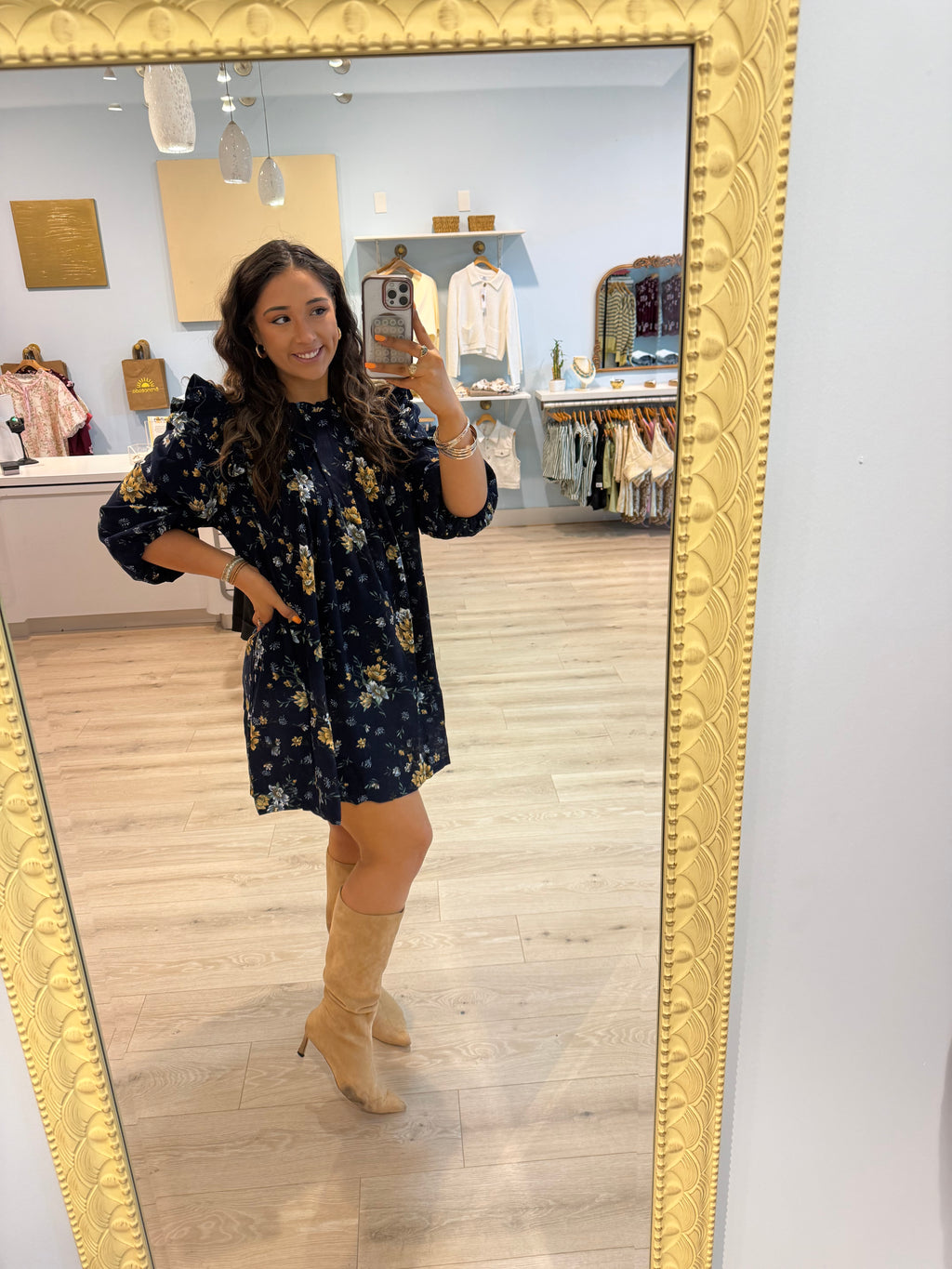navy mockneck dress