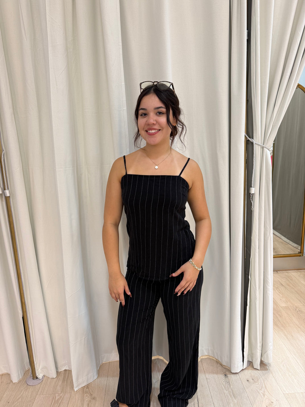 Linen stripped pant set