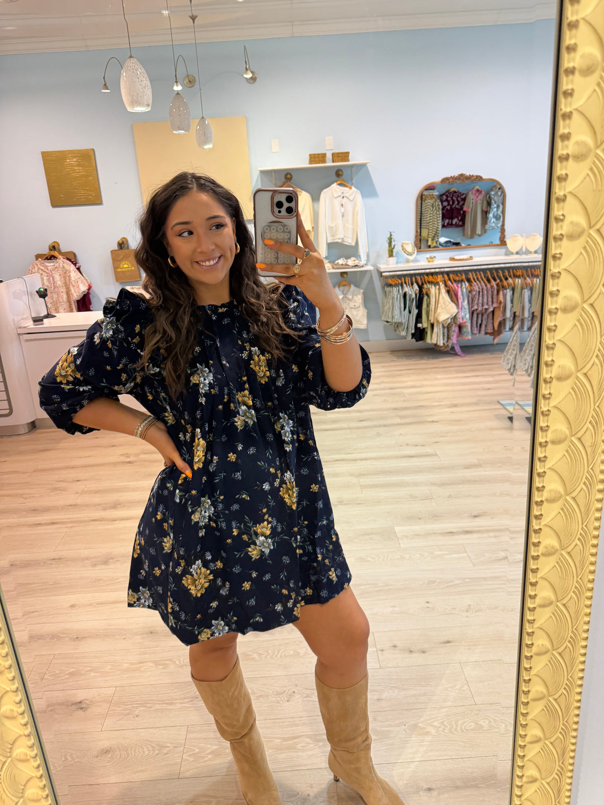 navy mockneck dress