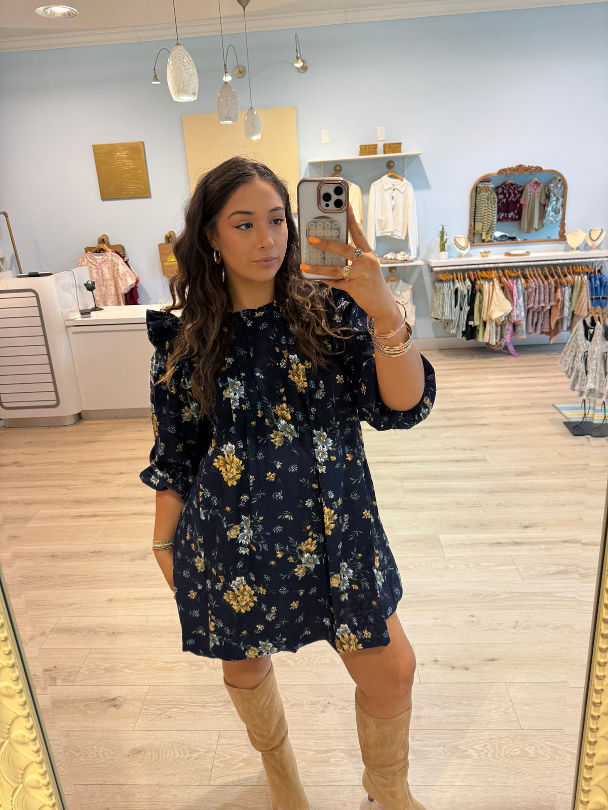 navy mockneck dress