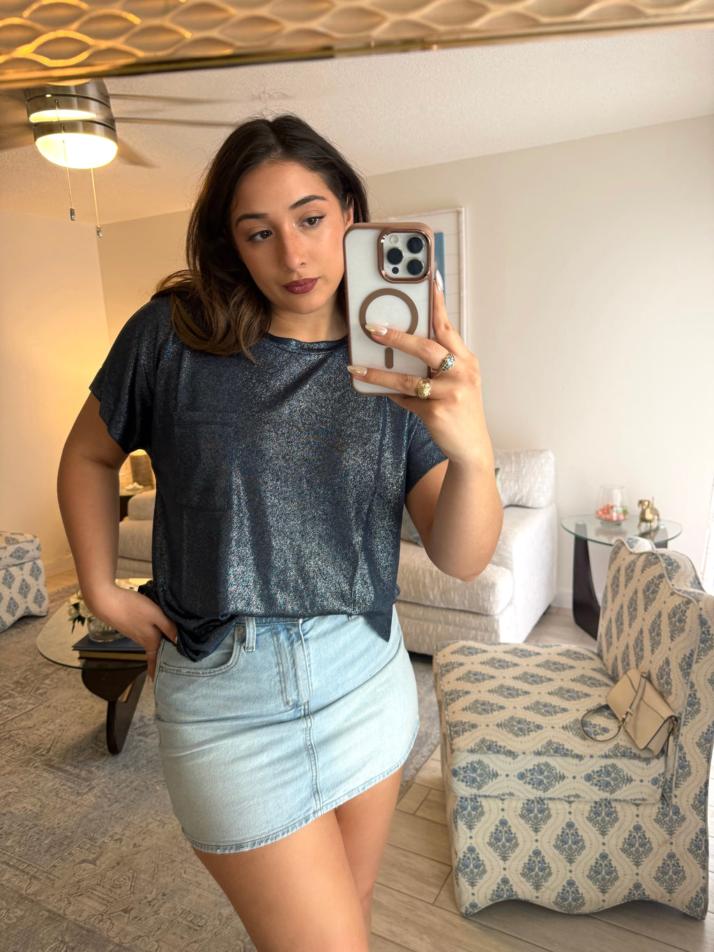 Navy glitter pocket tee