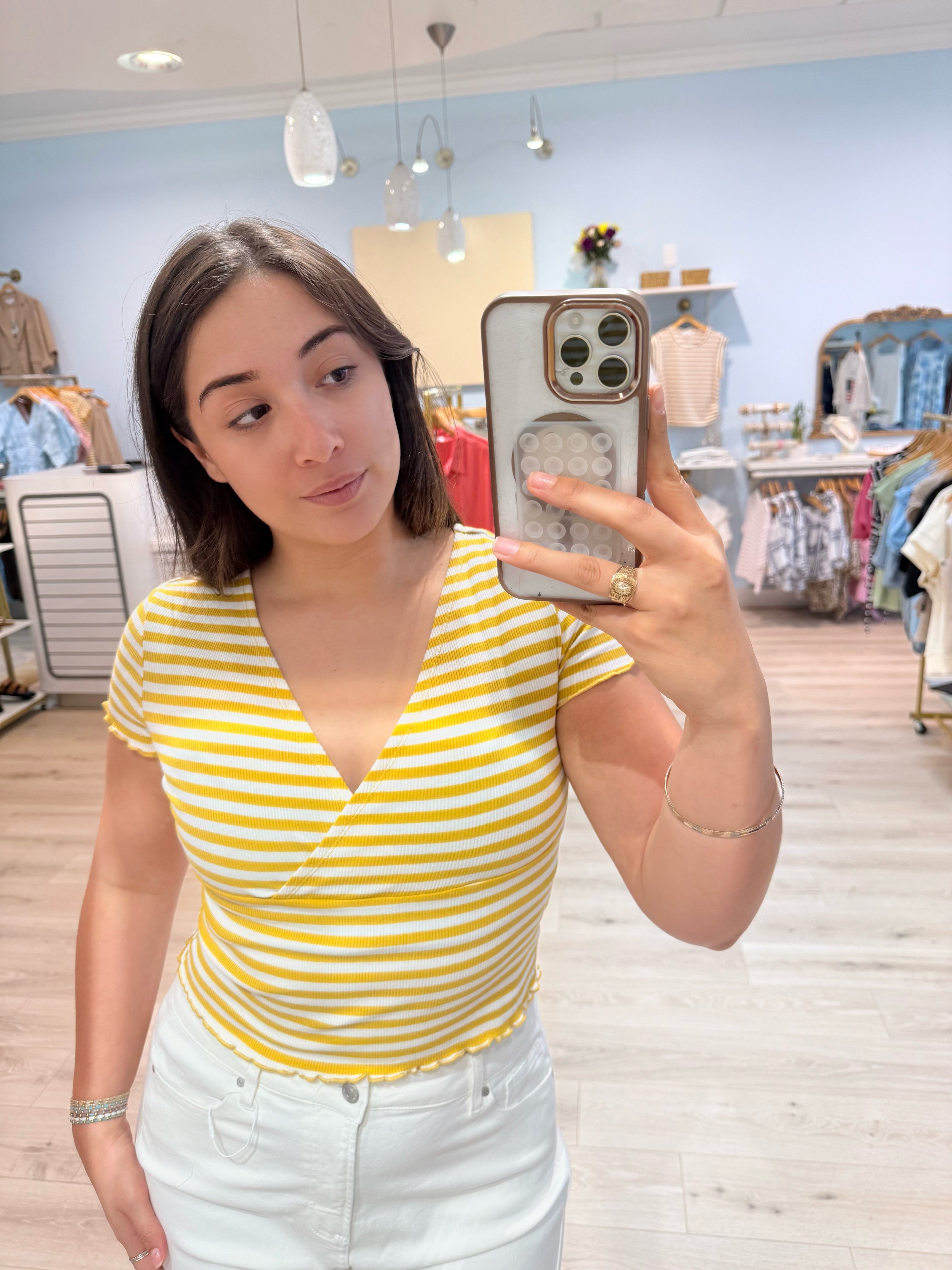 butter yellow stripped tee