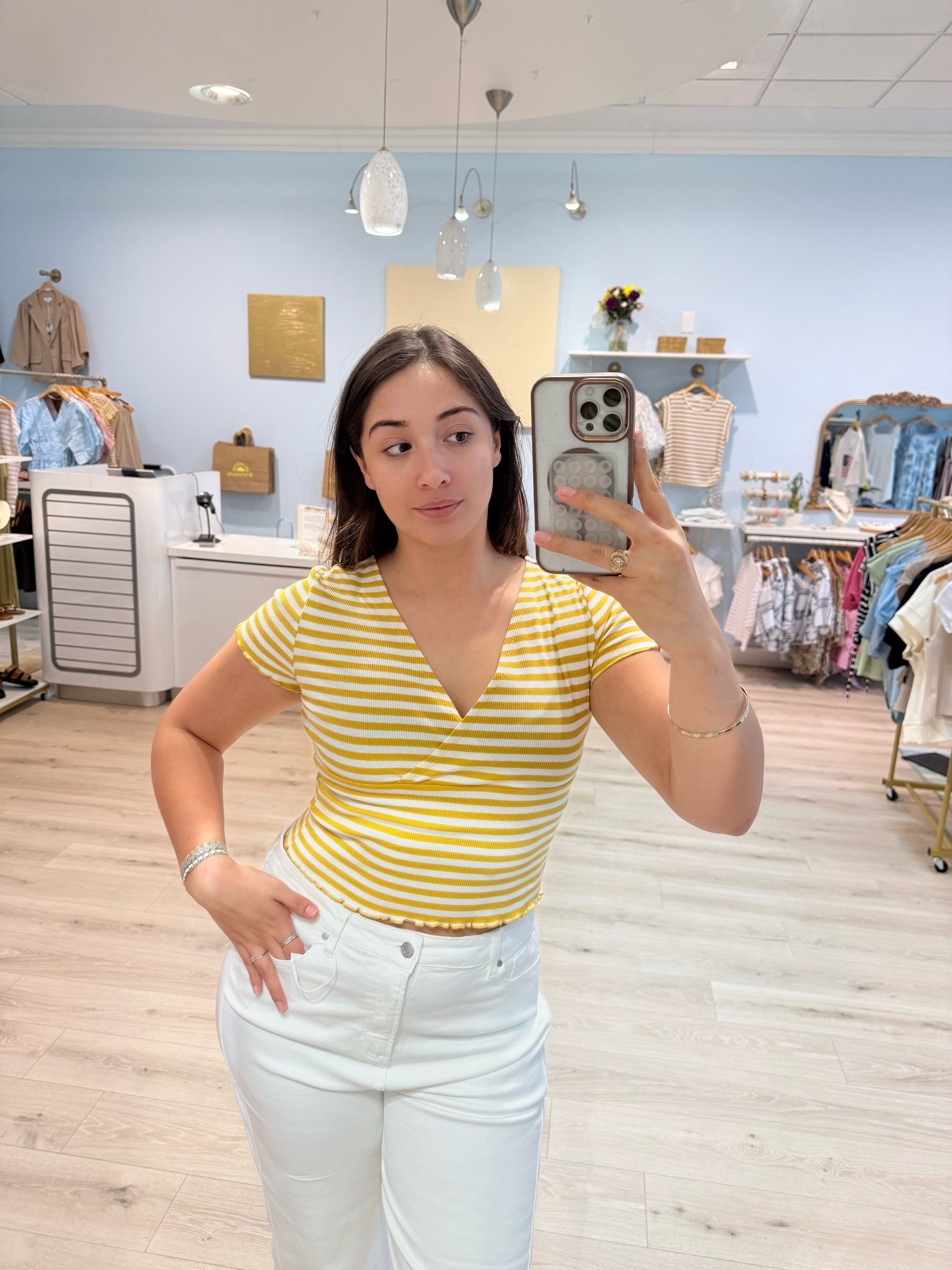 butter yellow stripped tee