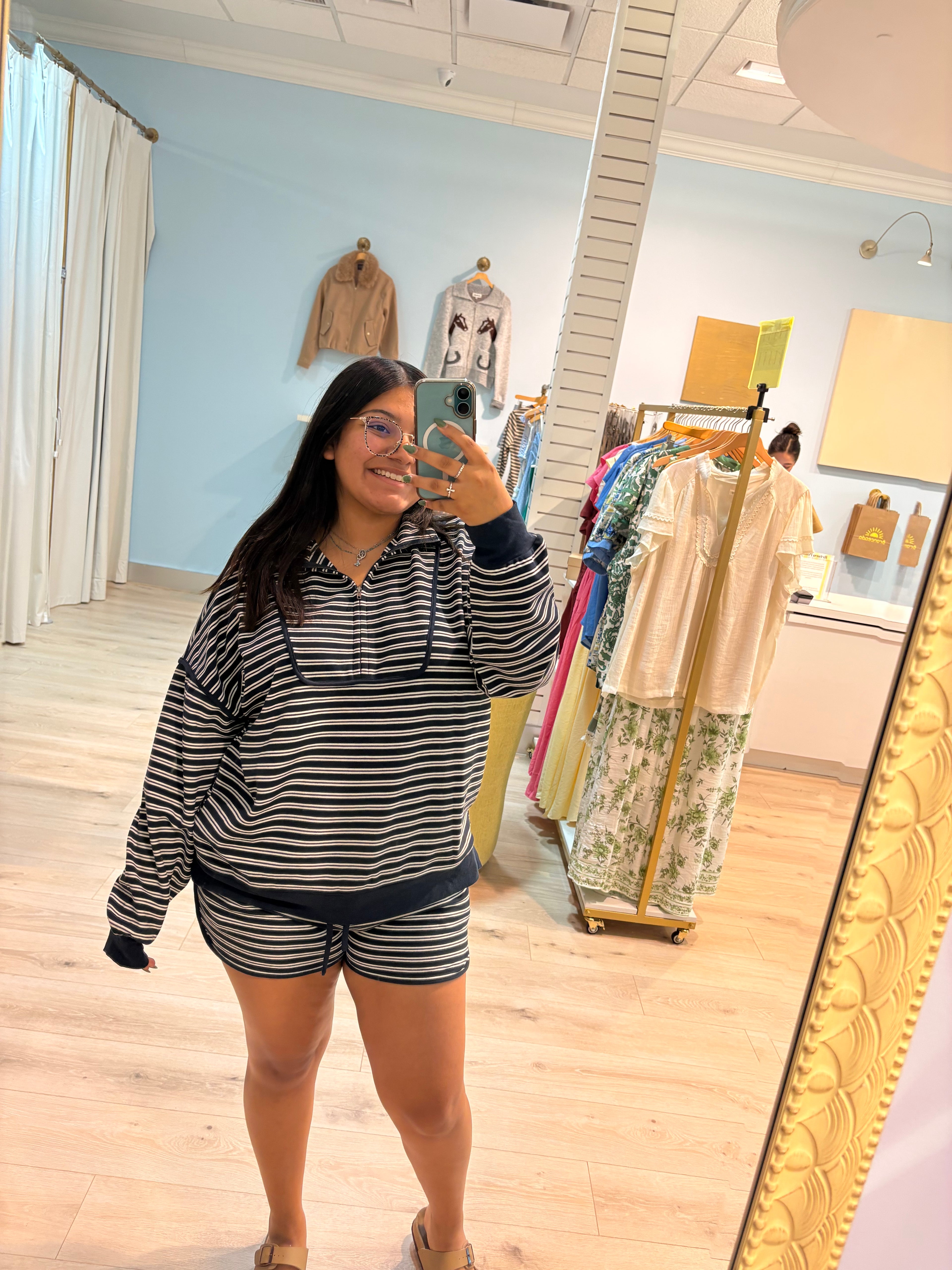 Dove stripe half zip Long sleeve