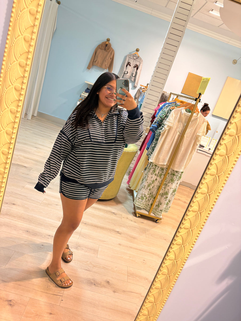 Dove stripe half zip Long sleeve