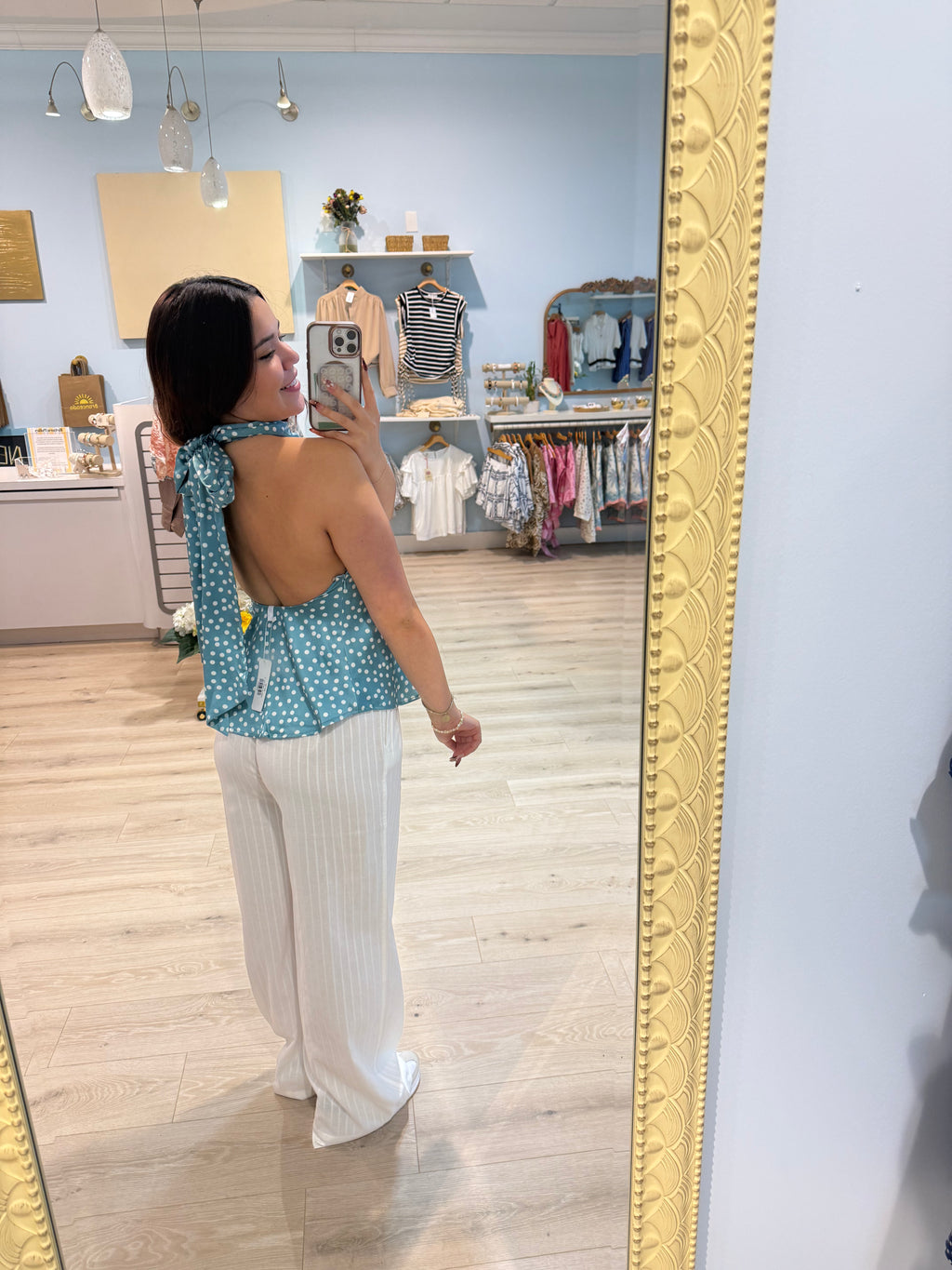 polka dot satin halter top