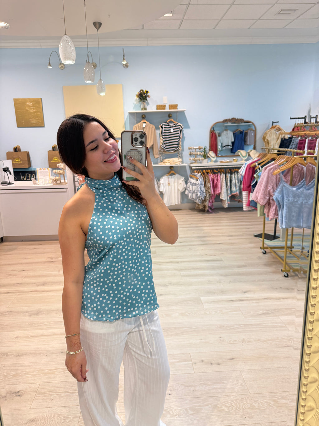 polka dot satin halter top