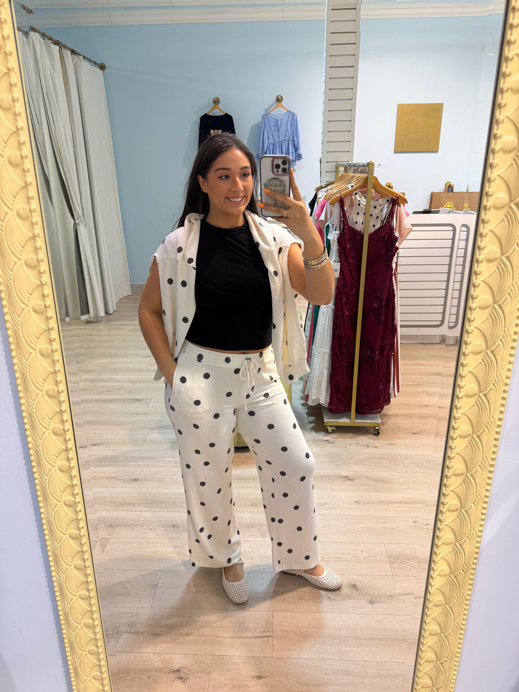 textured polkadot pants