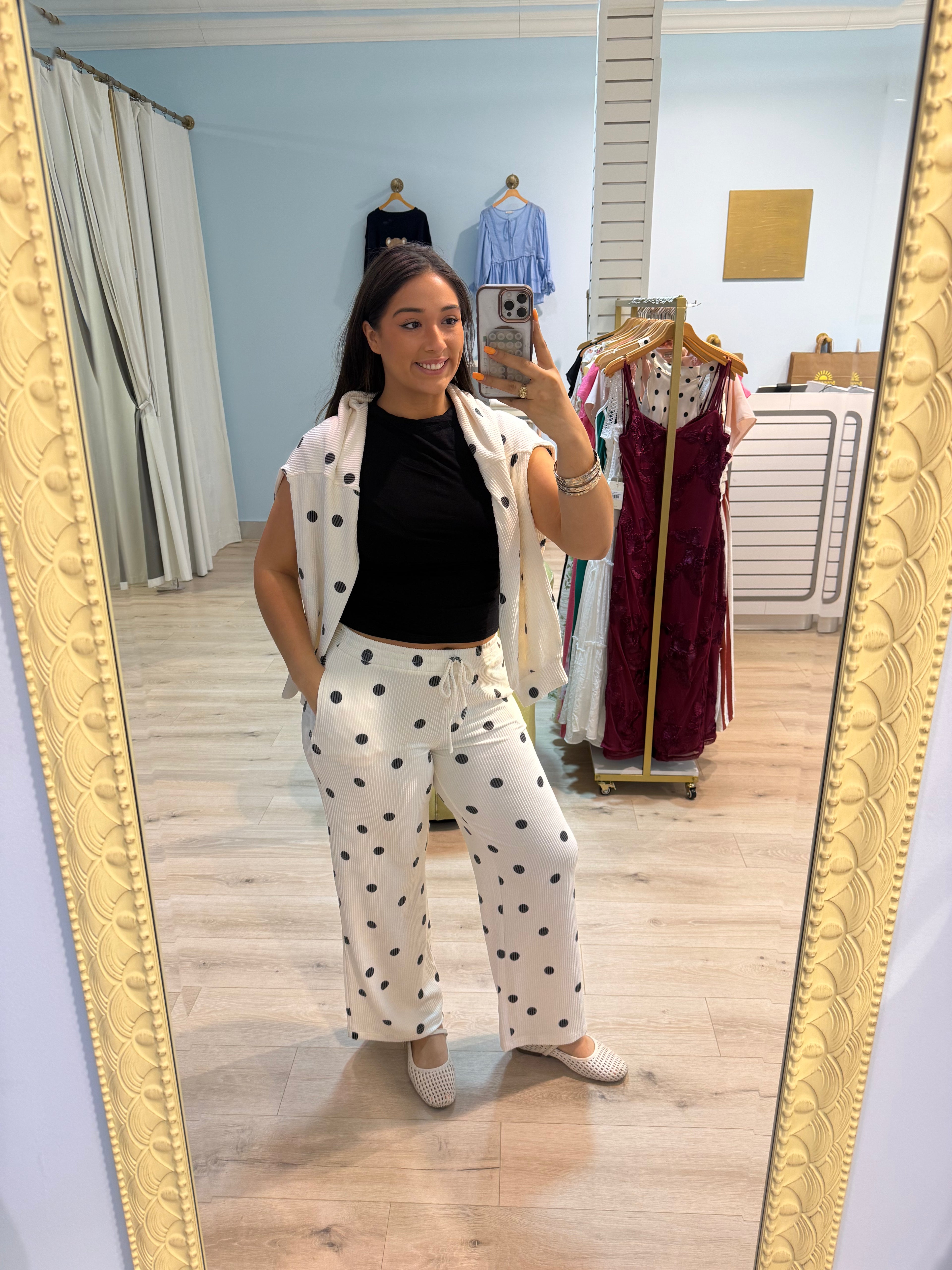 textured polkadot pants