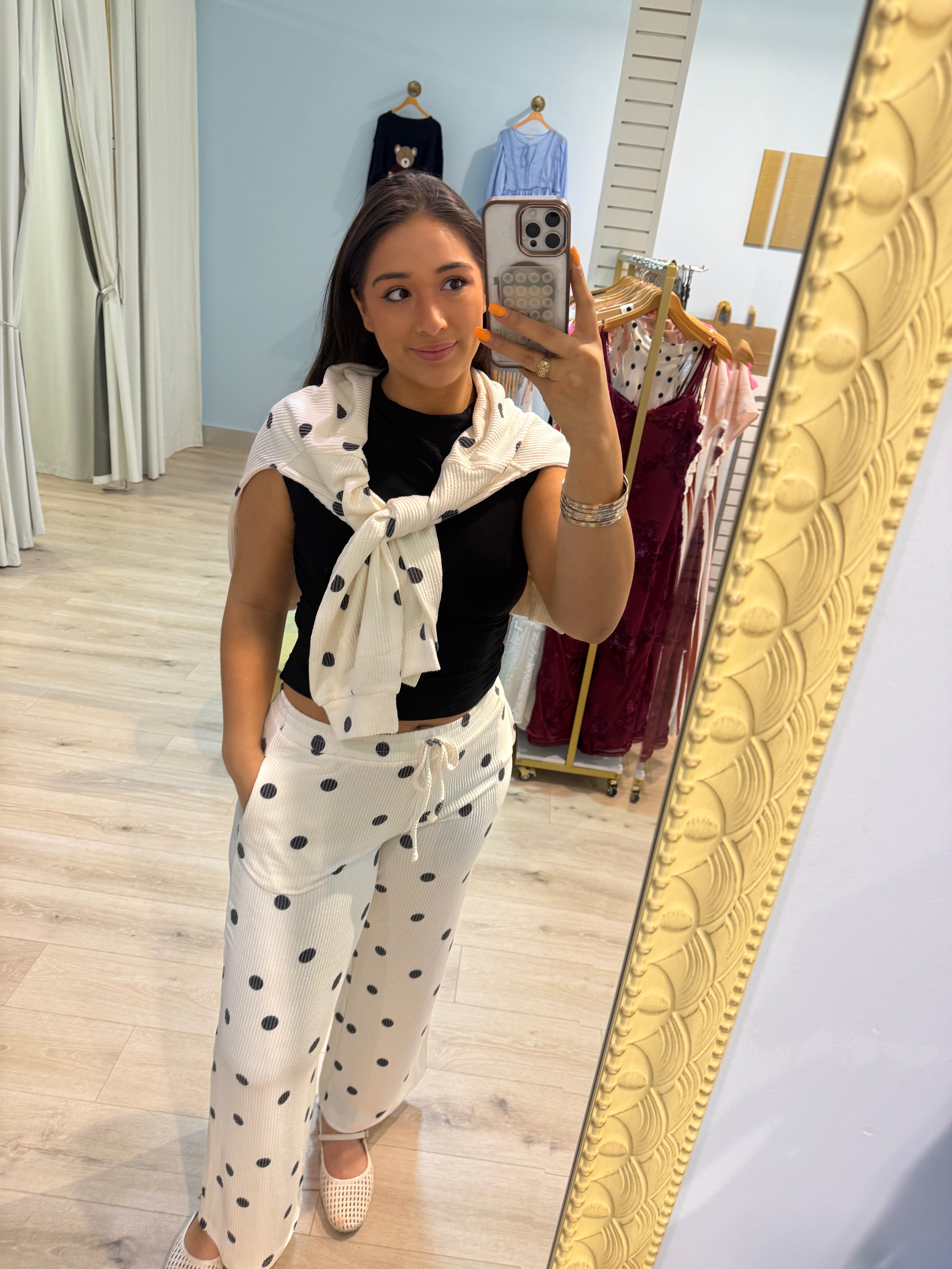 textured polkadot pants