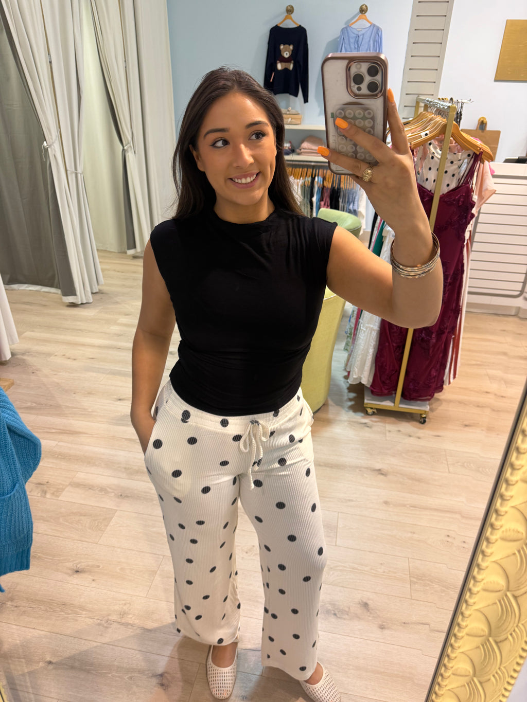textured polkadot pants