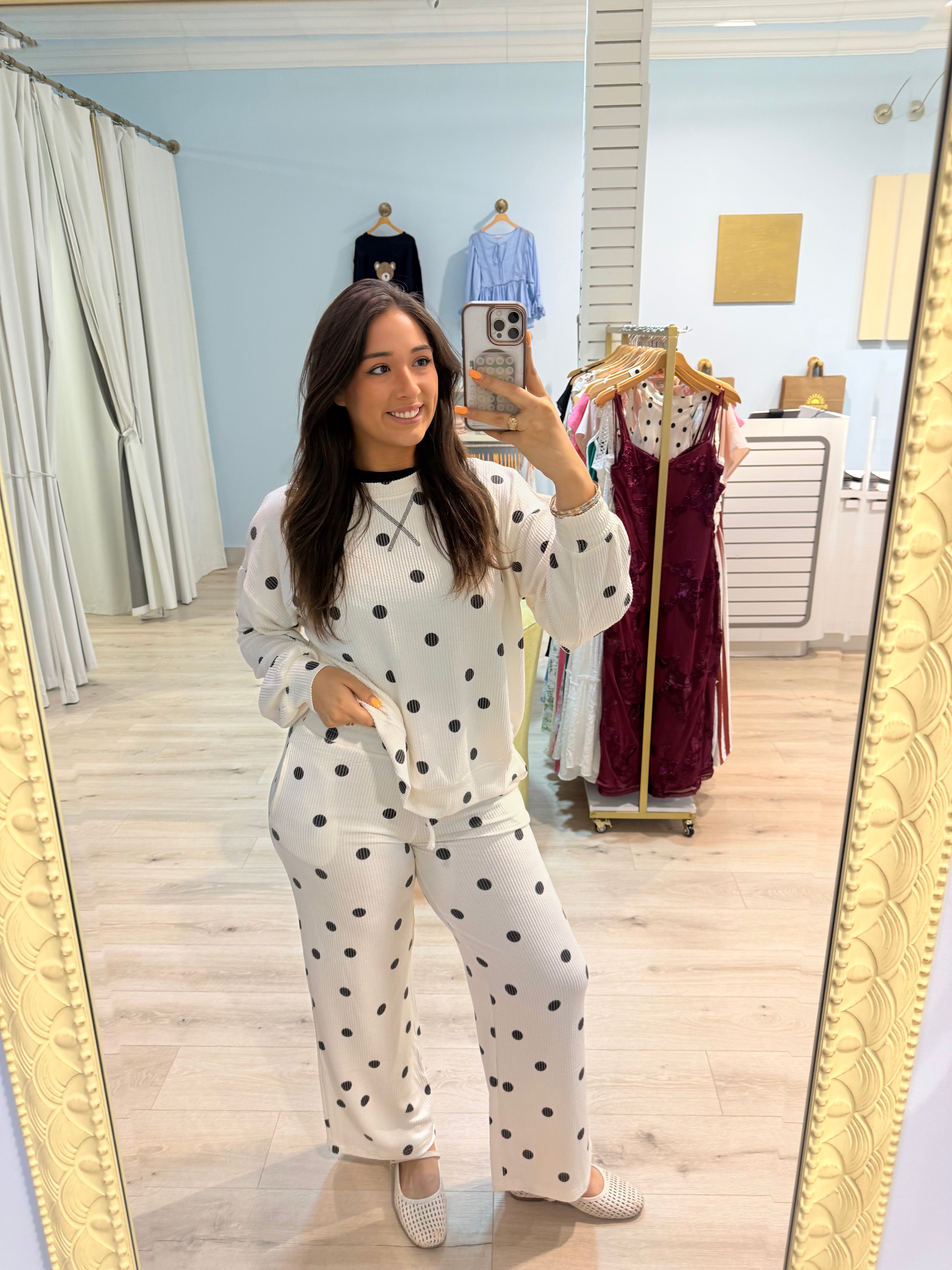 textured polka dot crew