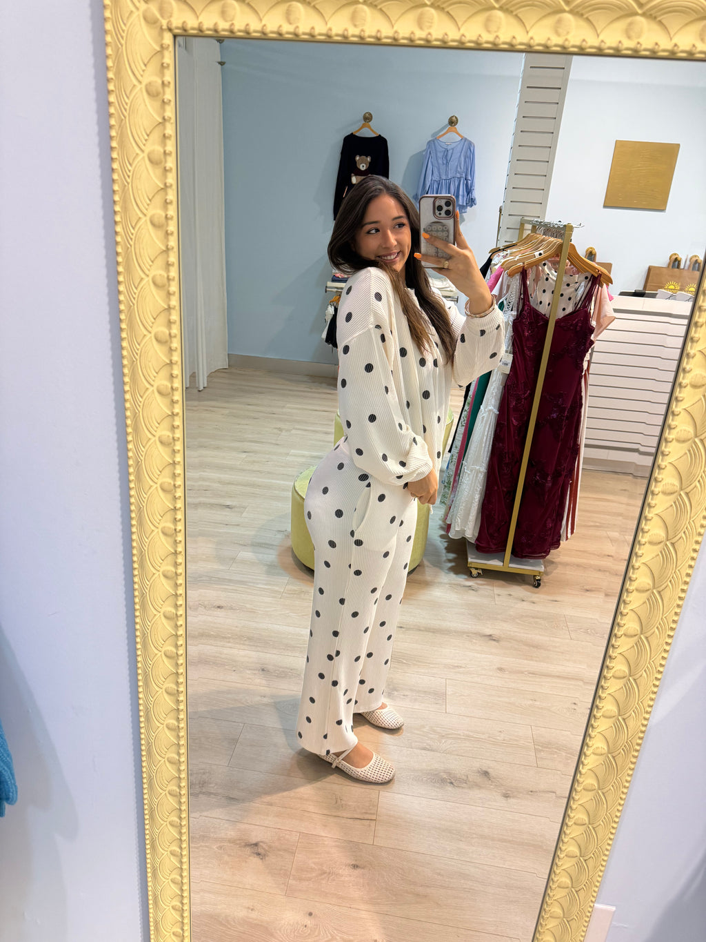 textured polkadot pants