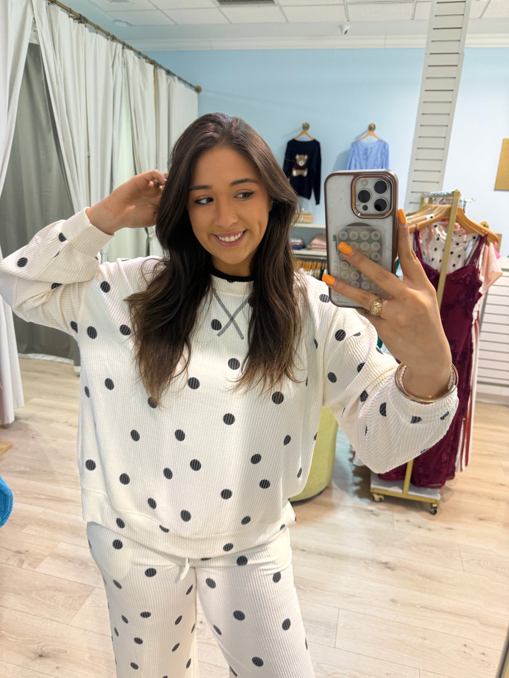 textured polka dot crew