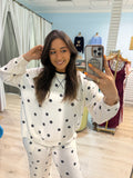 textured polka dot crew