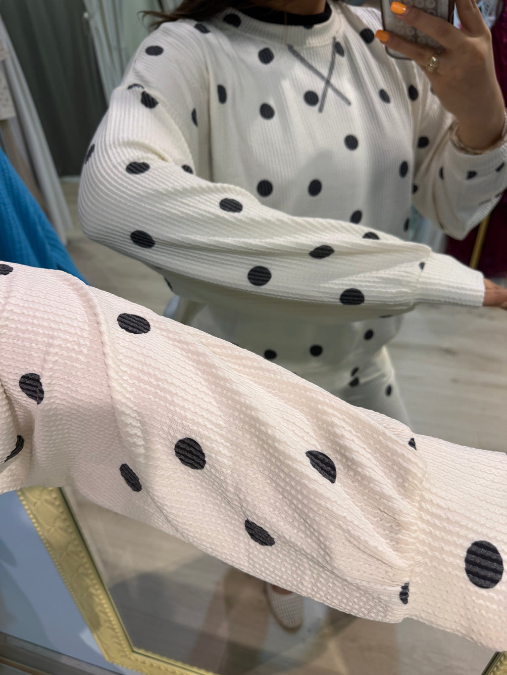 textured polka dot crew