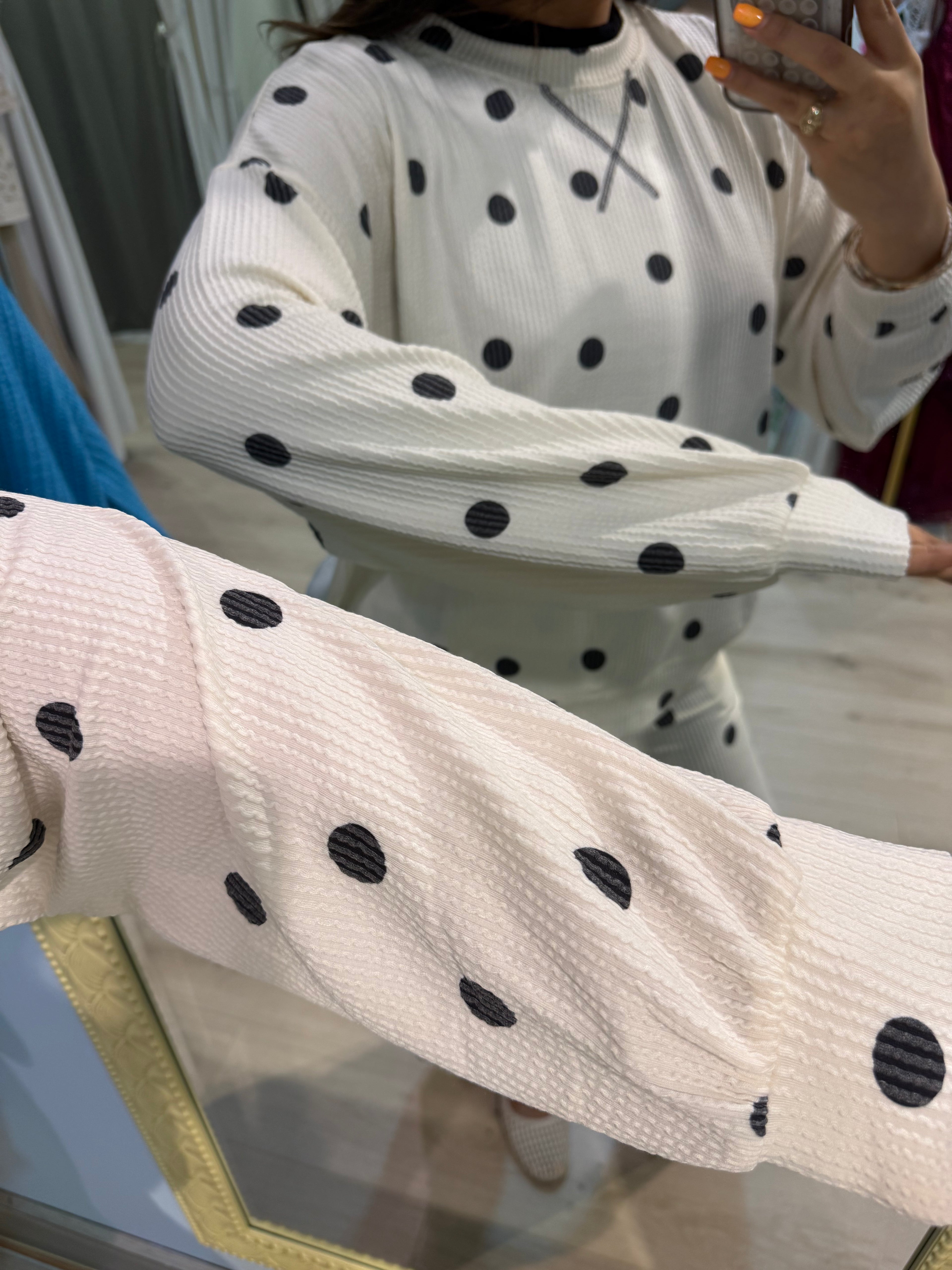 textured polka dot crew