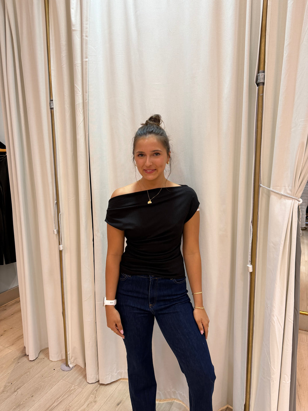 boat neck ribbed blouse