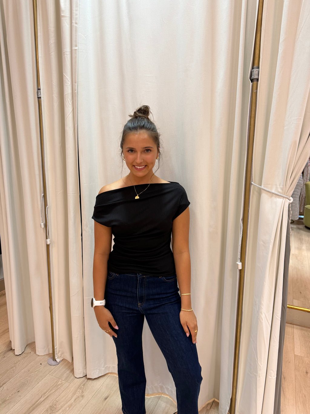 boat neck ribbed blouse