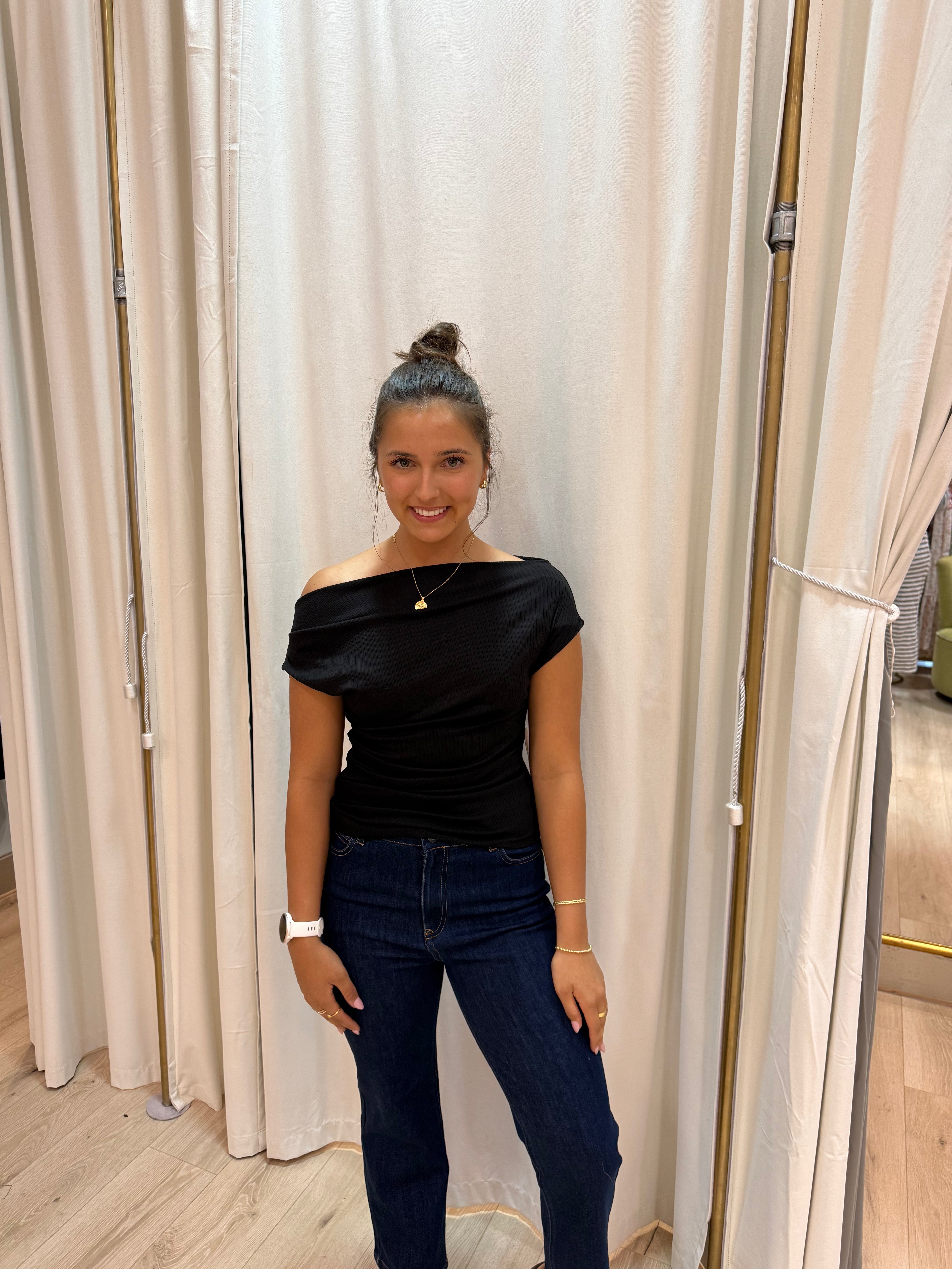 boat neck ribbed blouse