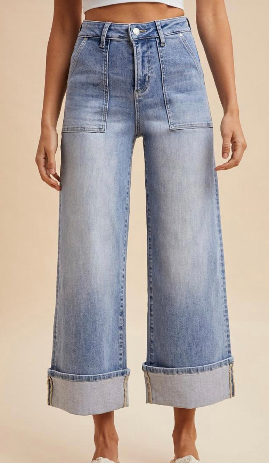 COMFORT STRETCH WIDE LEG CUFF JEANS