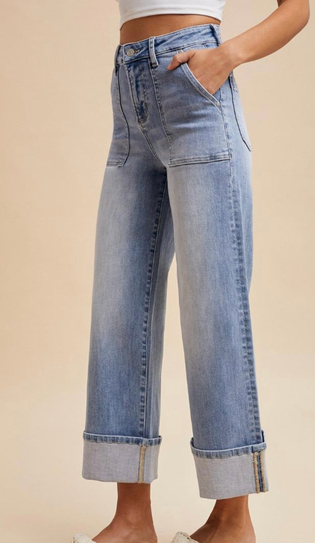 COMFORT STRETCH WIDE LEG CUFF JEANS