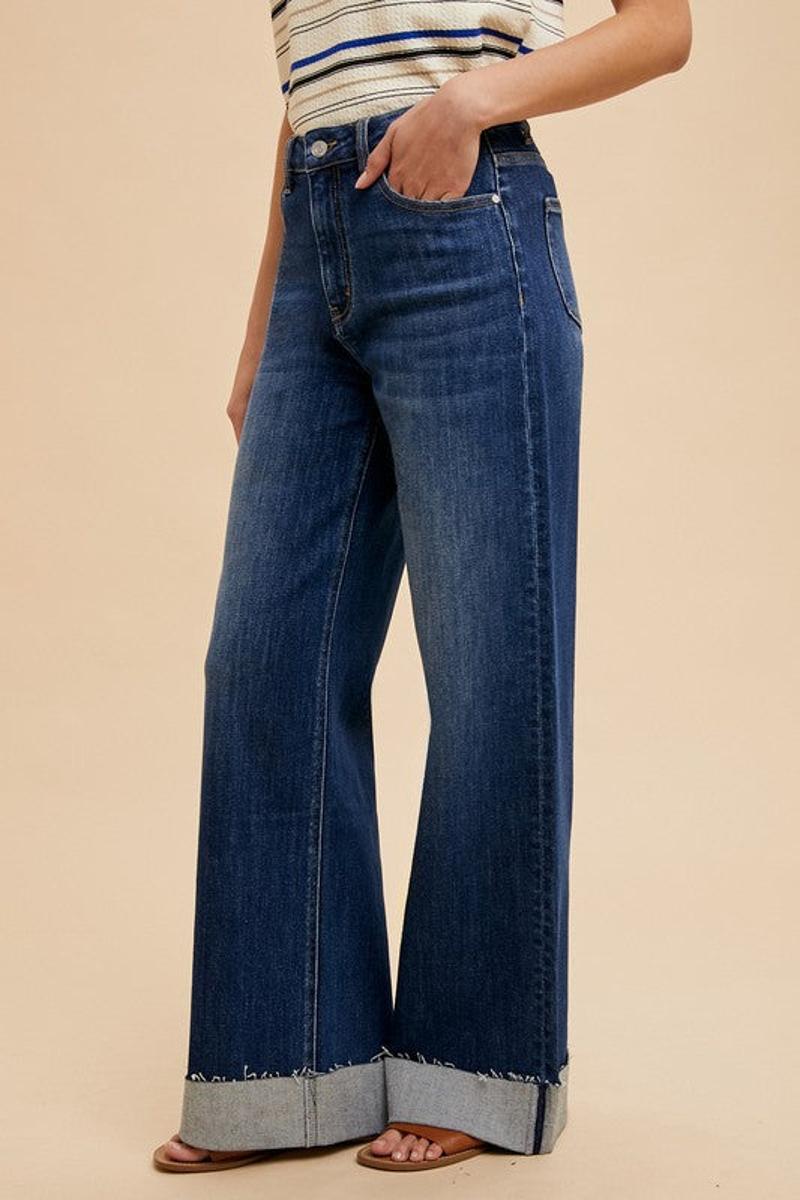 90S STRETCH CUFFED HEM HIGH RISE STRAIGHT JEANS