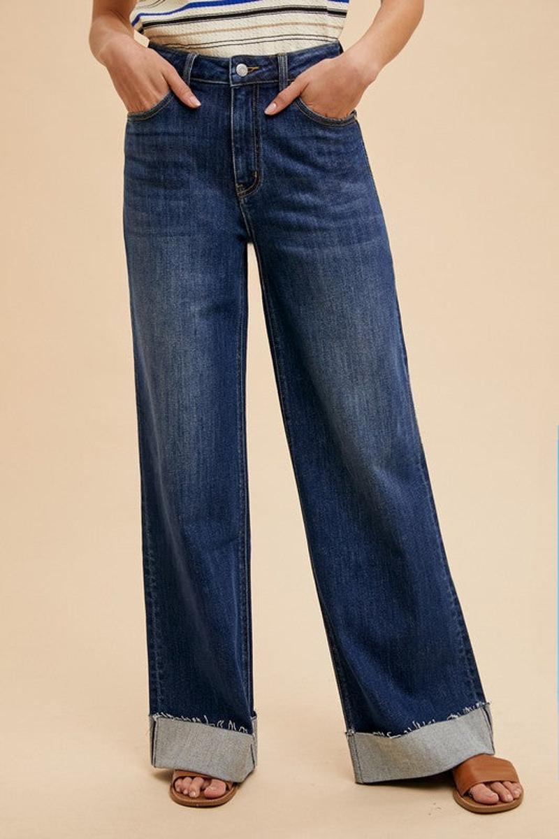 90S STRETCH CUFFED HEM HIGH RISE STRAIGHT JEANS