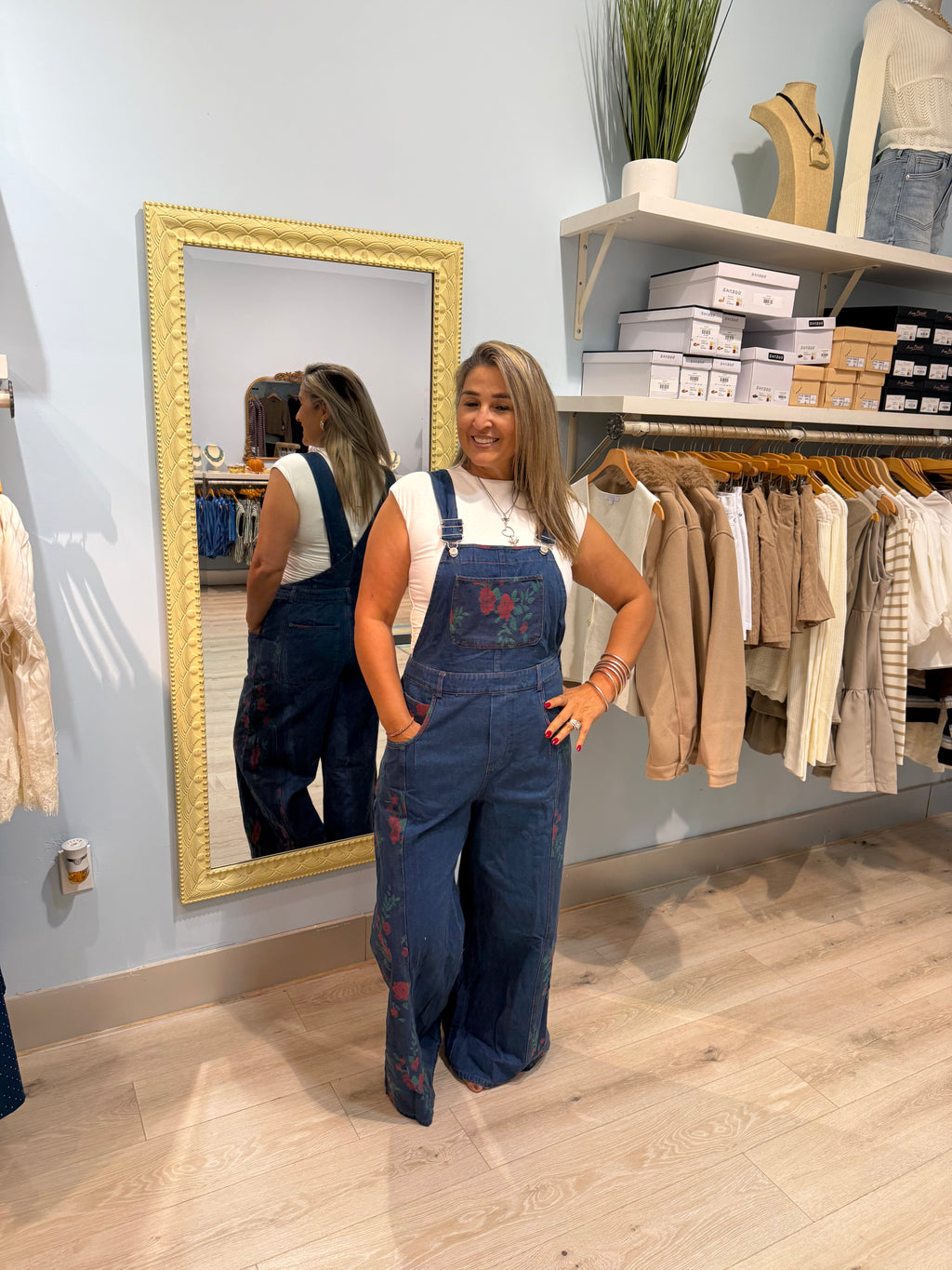 denim rose overalls