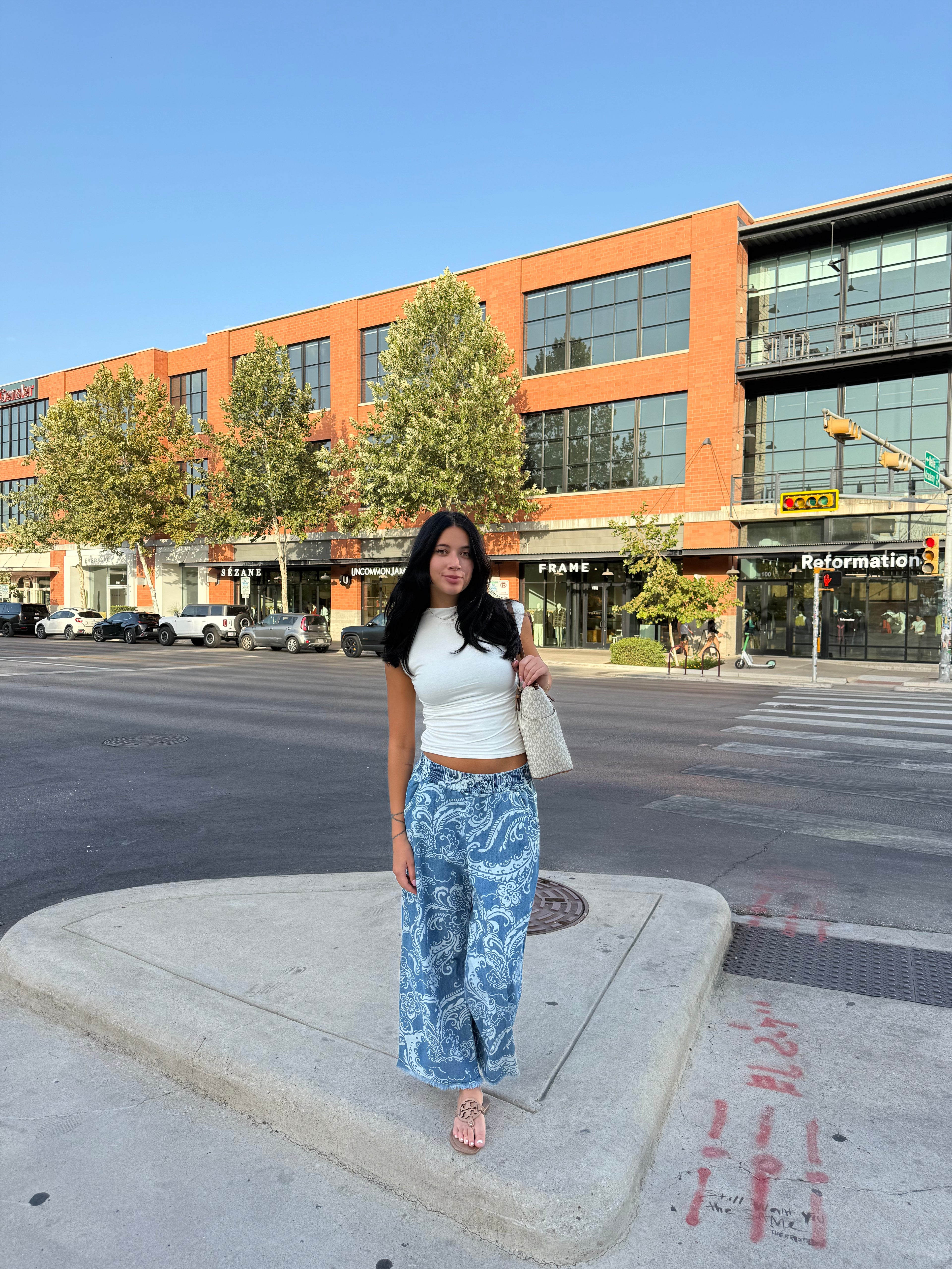 Stone Wash Wide Leg Pants
