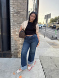90S STRETCH CUFFED HEM HIGH RISE STRAIGHT JEANS