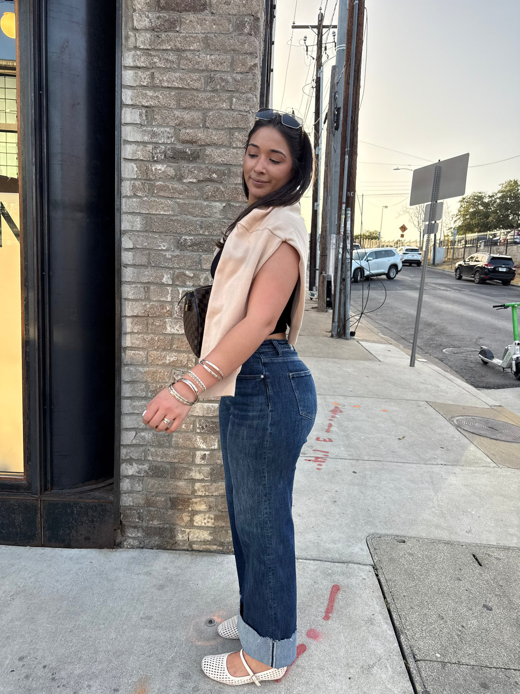 90S STRETCH CUFFED HEM HIGH RISE STRAIGHT JEANS