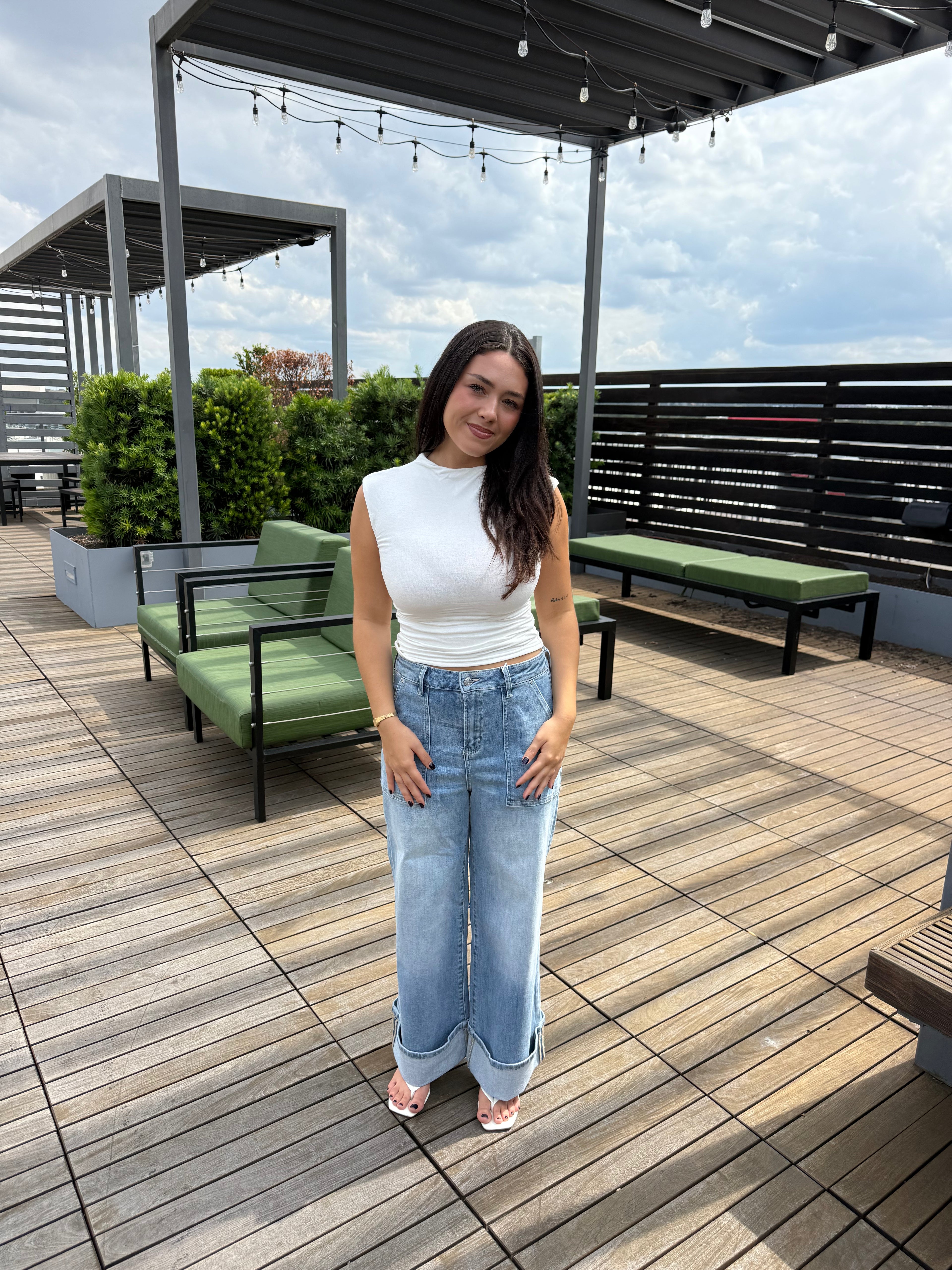 COMFORT STRETCH WIDE LEG CUFF JEANS