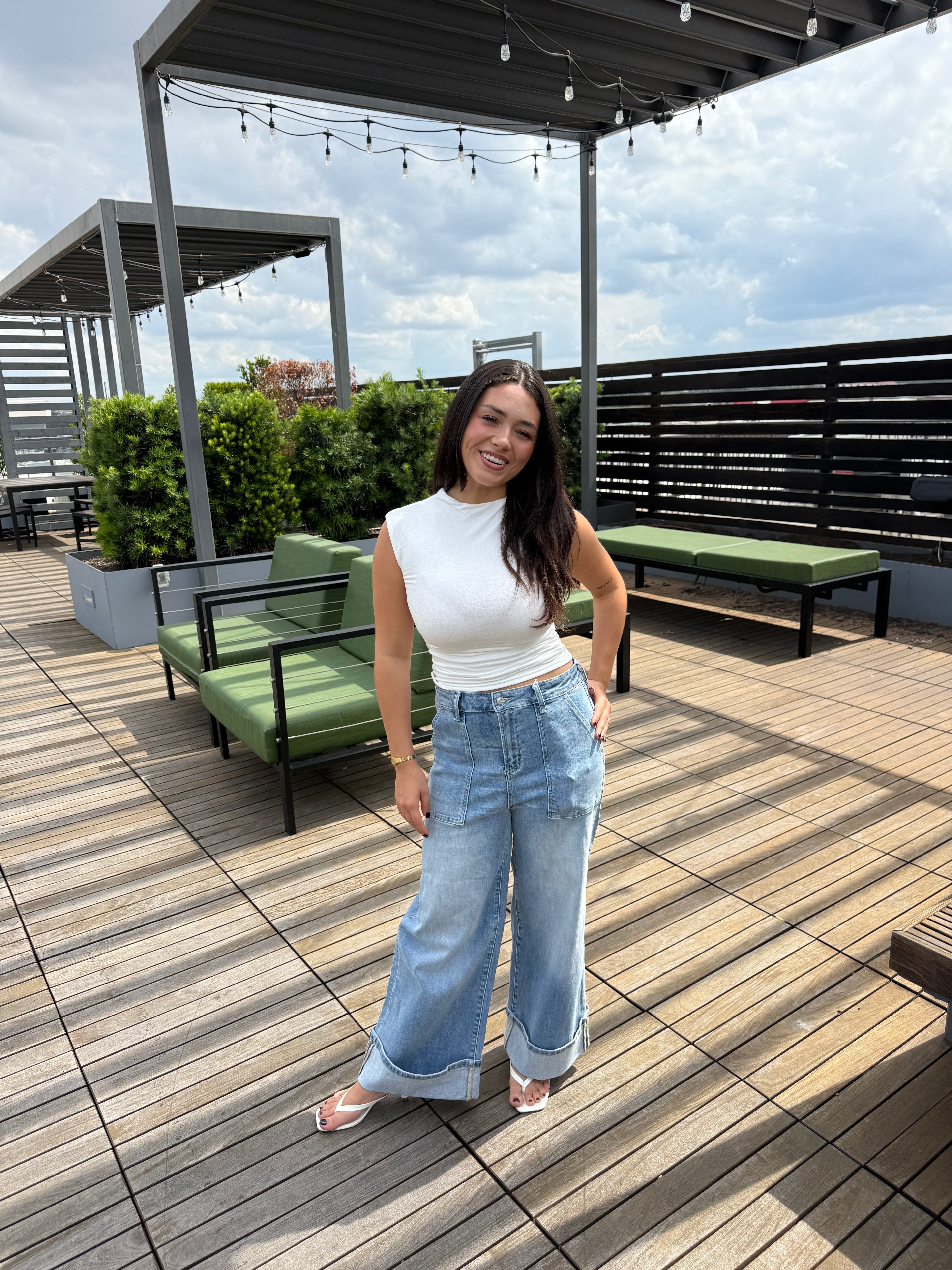 COMFORT STRETCH WIDE LEG CUFF JEANS