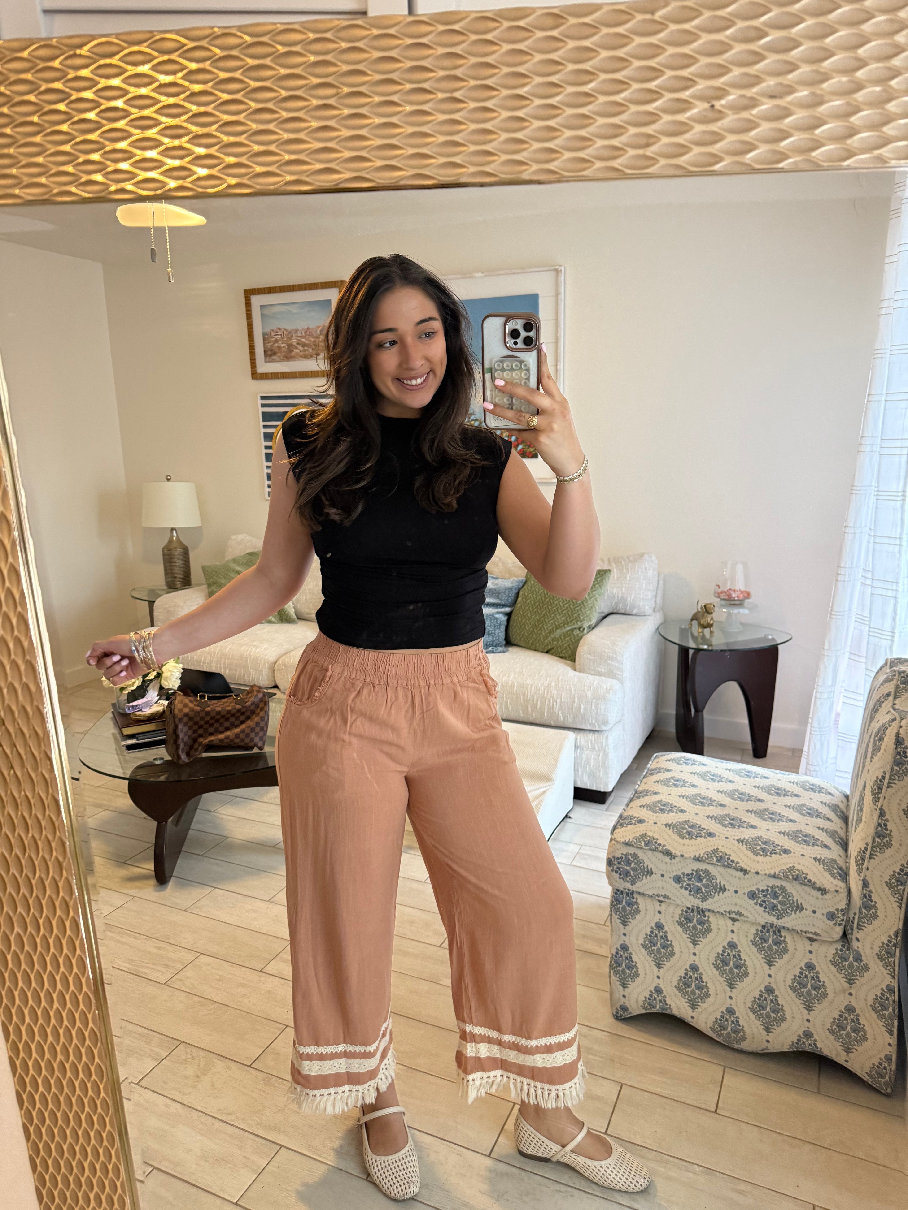 pumpkin linen pants