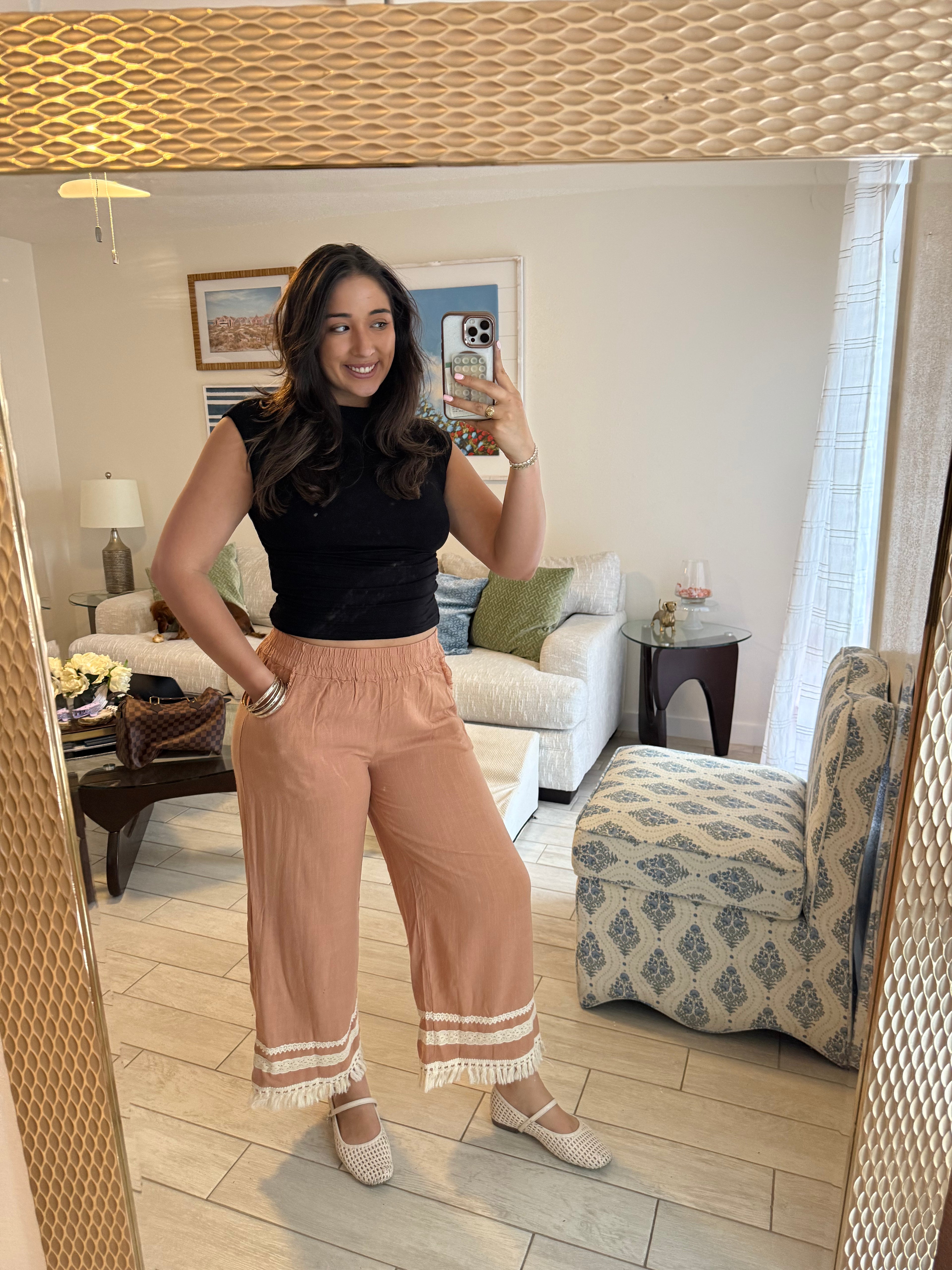 pumpkin linen pants
