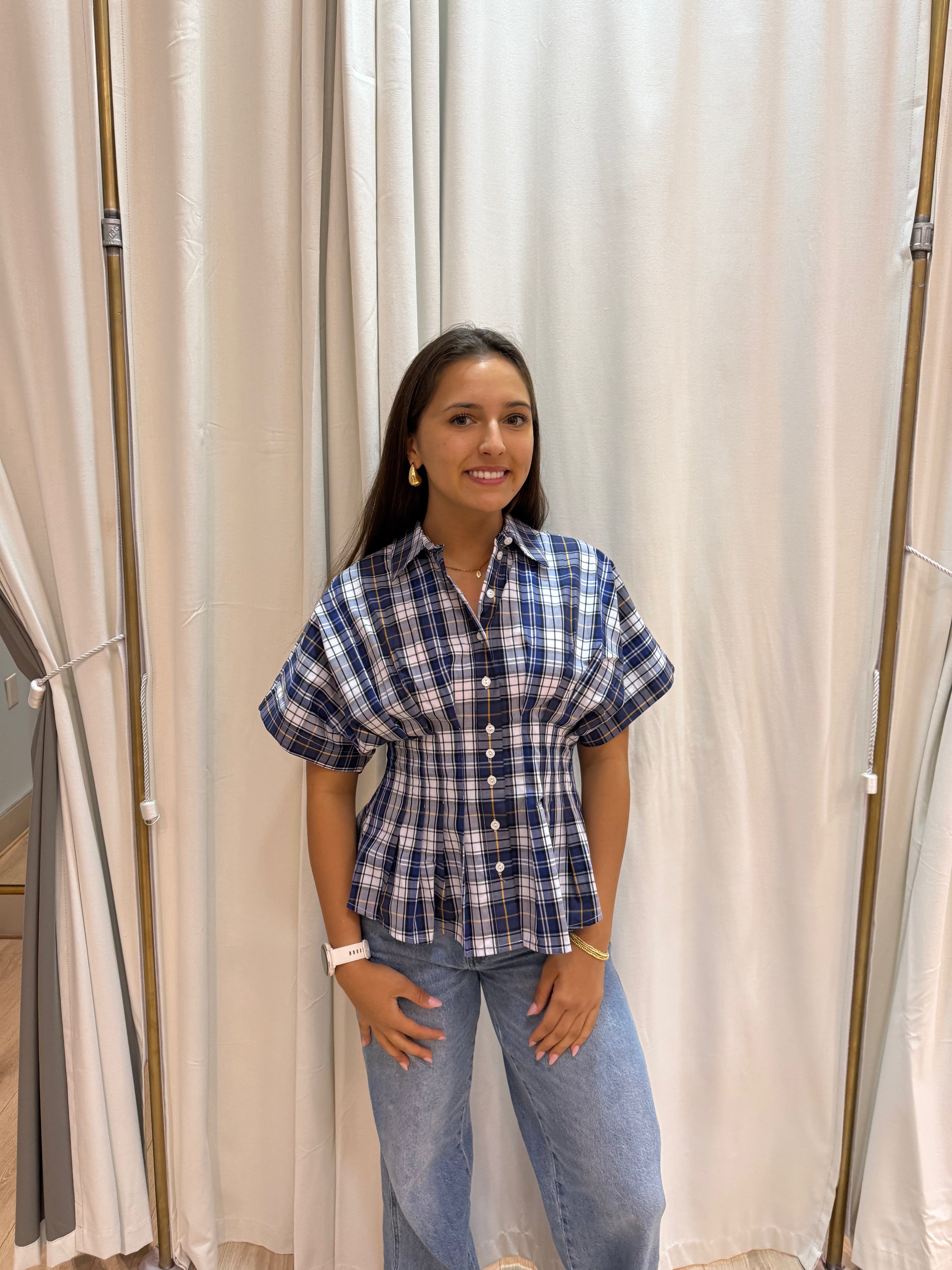 blueberry plaid blouse