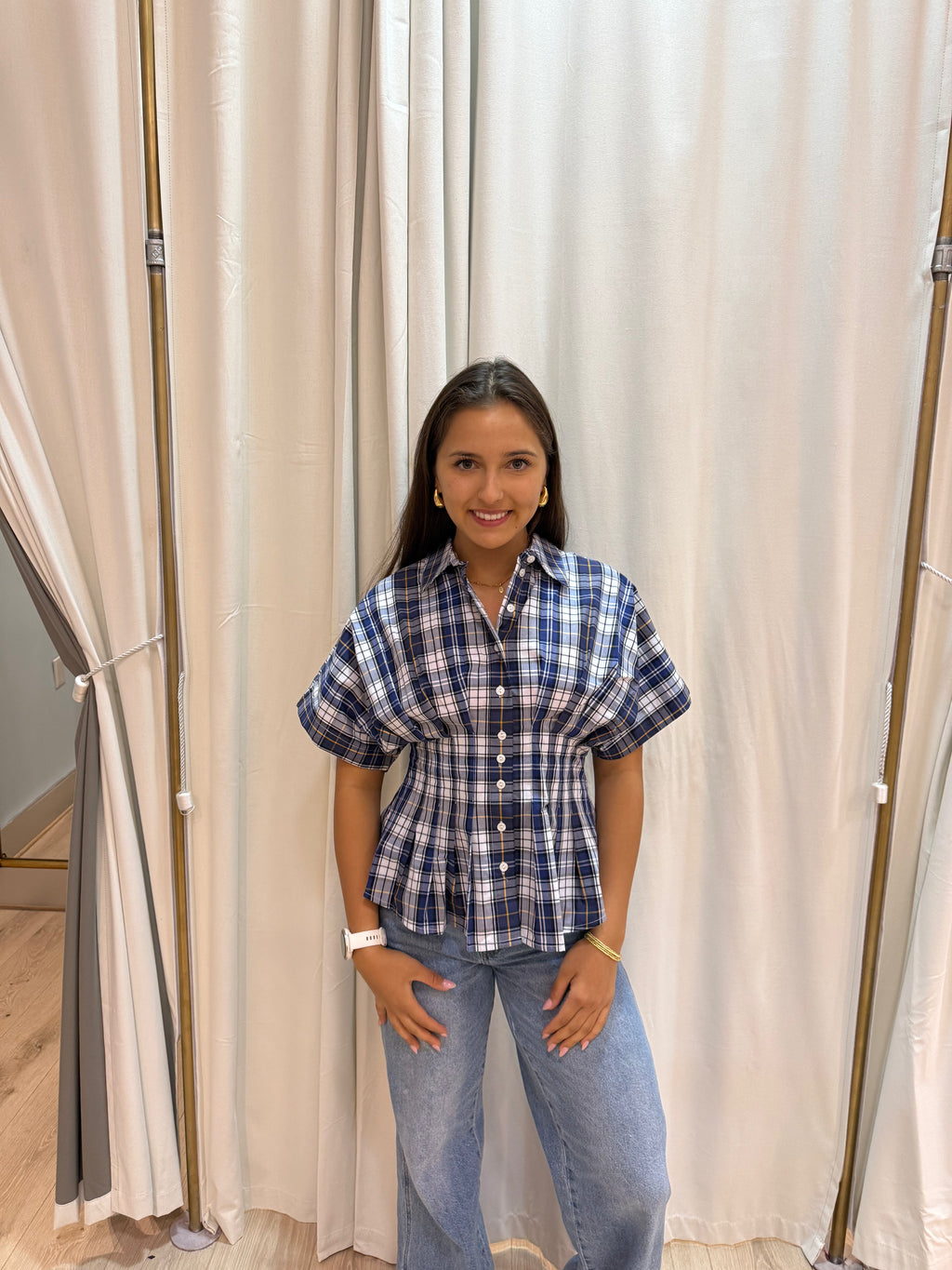 blueberry plaid blouse