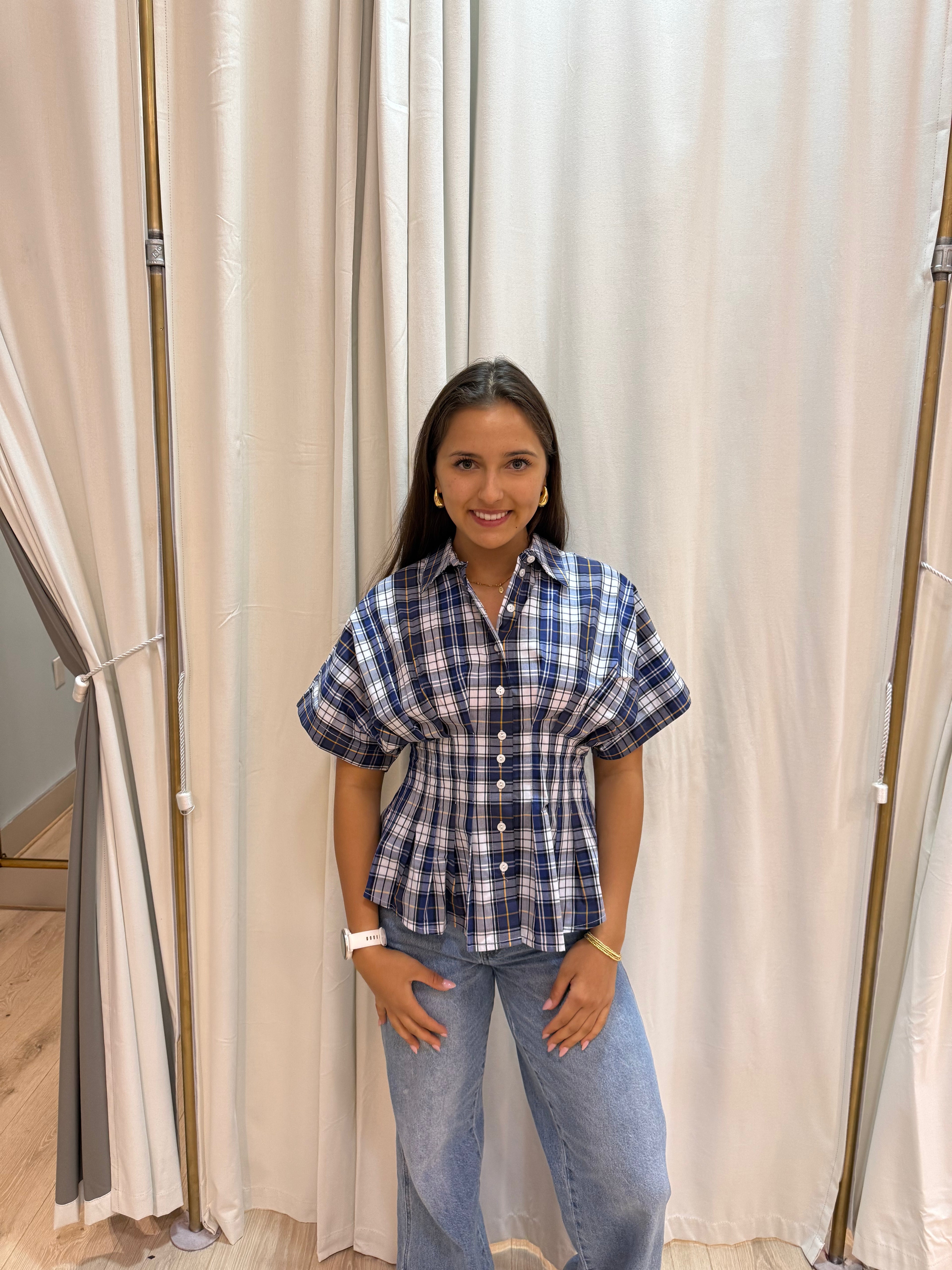blueberry plaid blouse