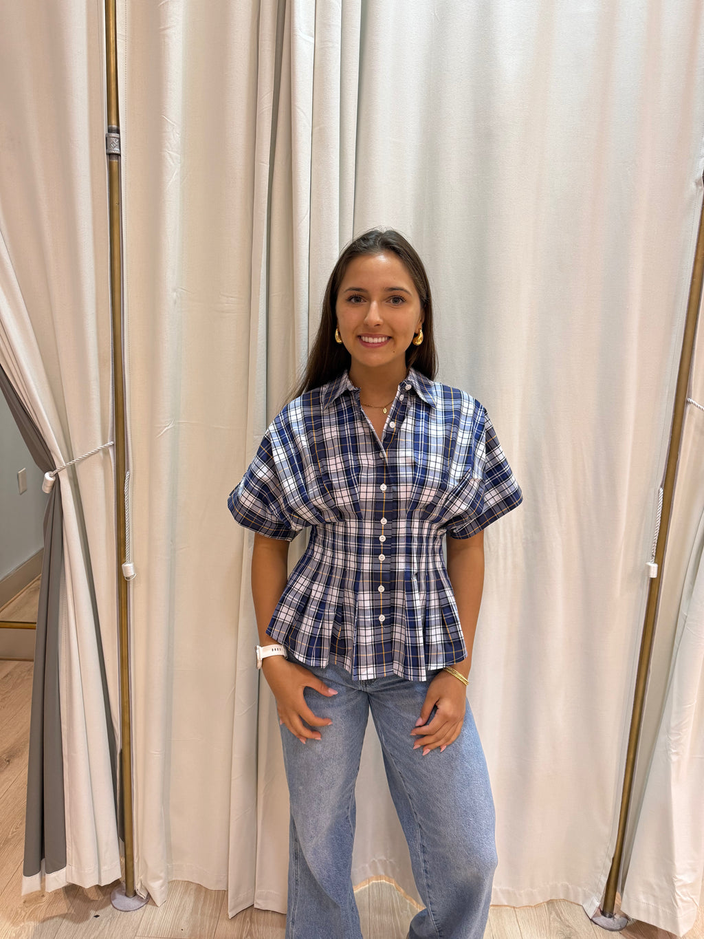 blueberry plaid blouse