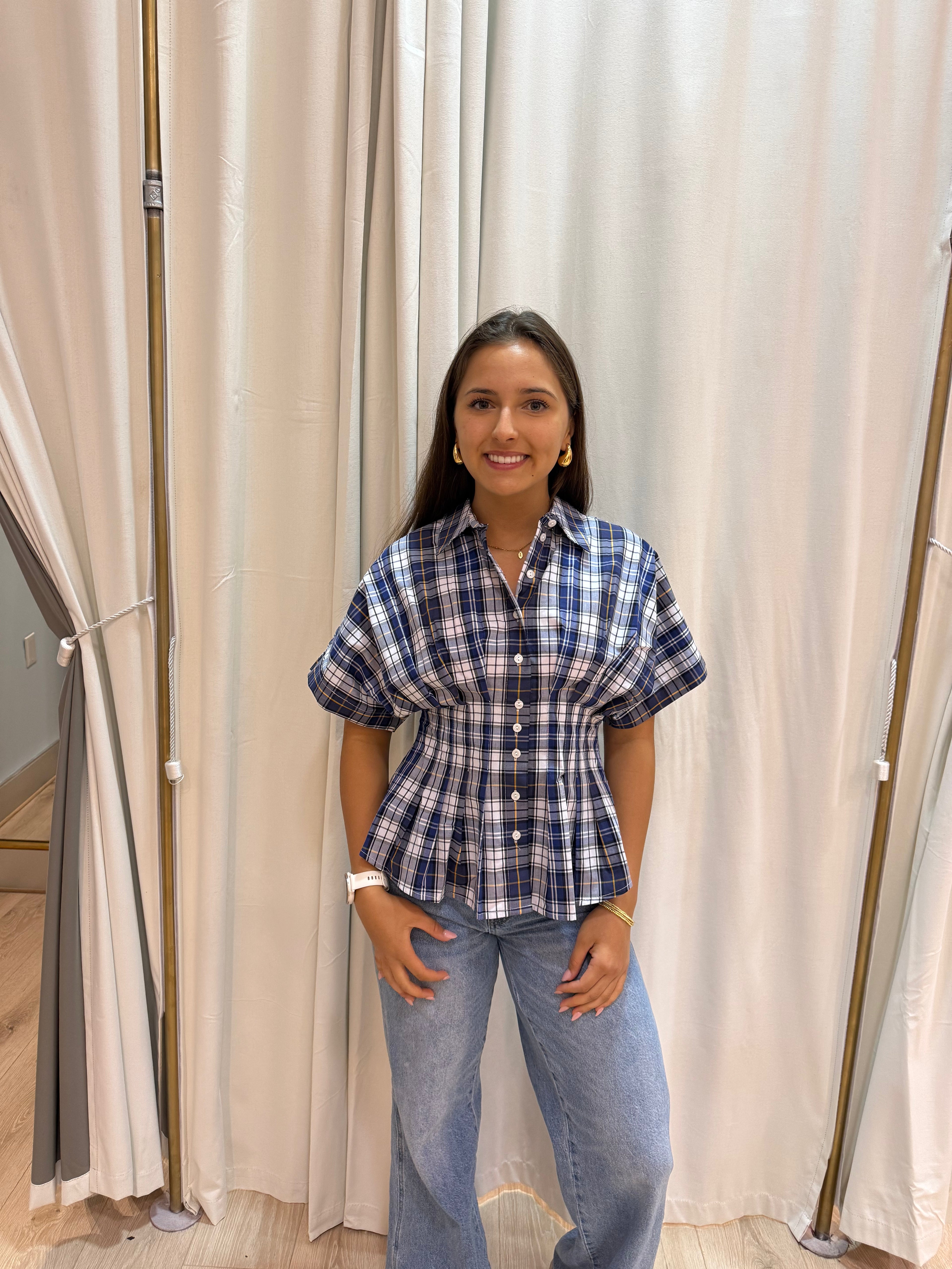 blueberry plaid blouse