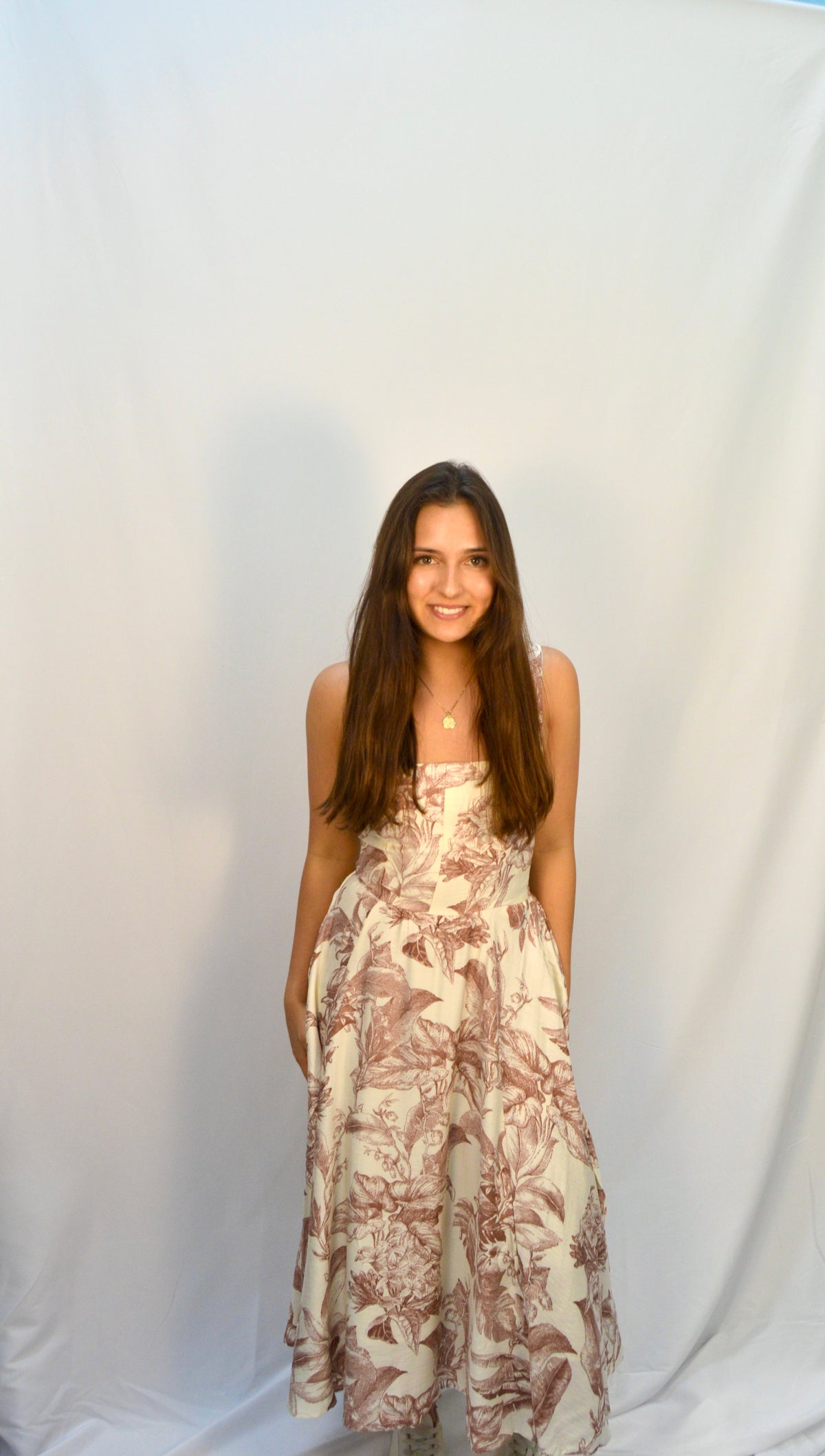 beige floral maxi dress