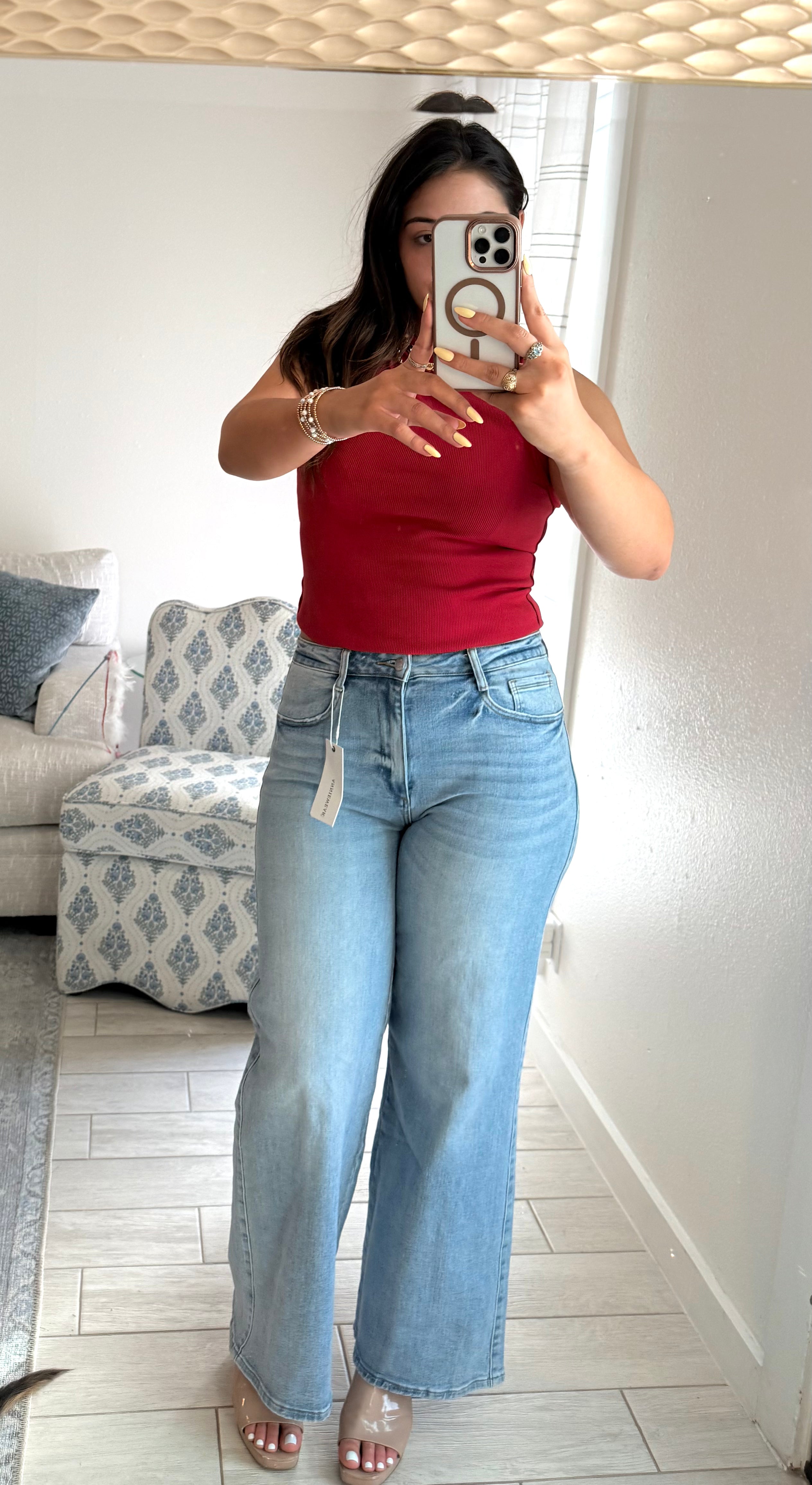 light wash wide leg denim jeans